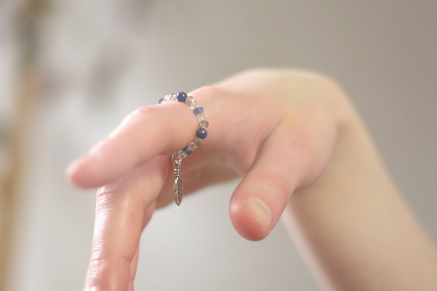 Bague en acier inoxydable avec sodalite