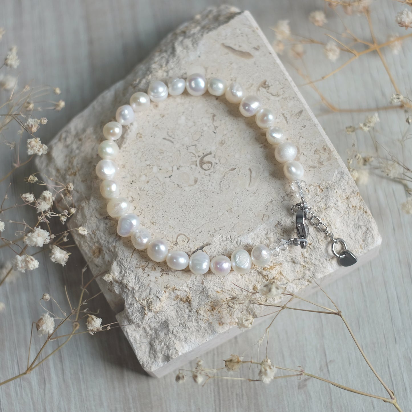 Stainless Steel Bracelet with Natural Pearls