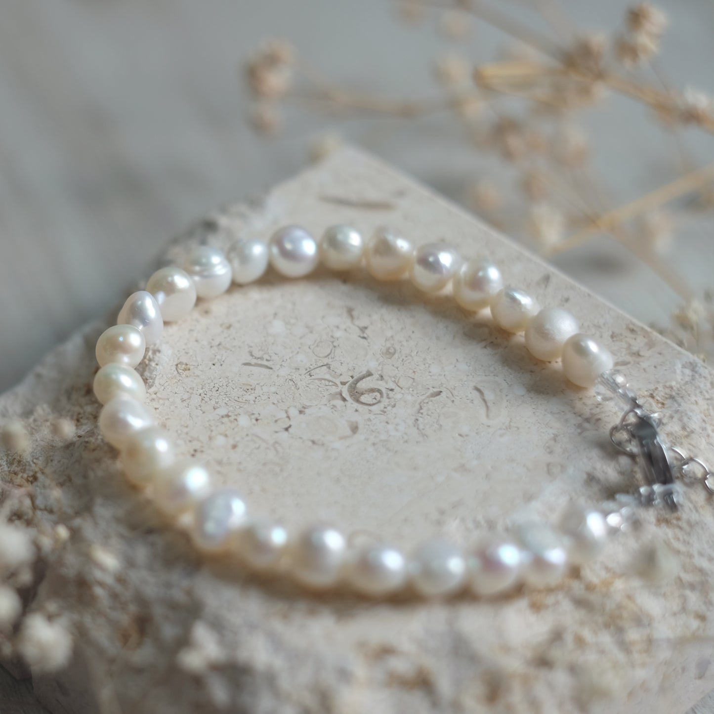 Stainless Steel Bracelet with Natural Pearls