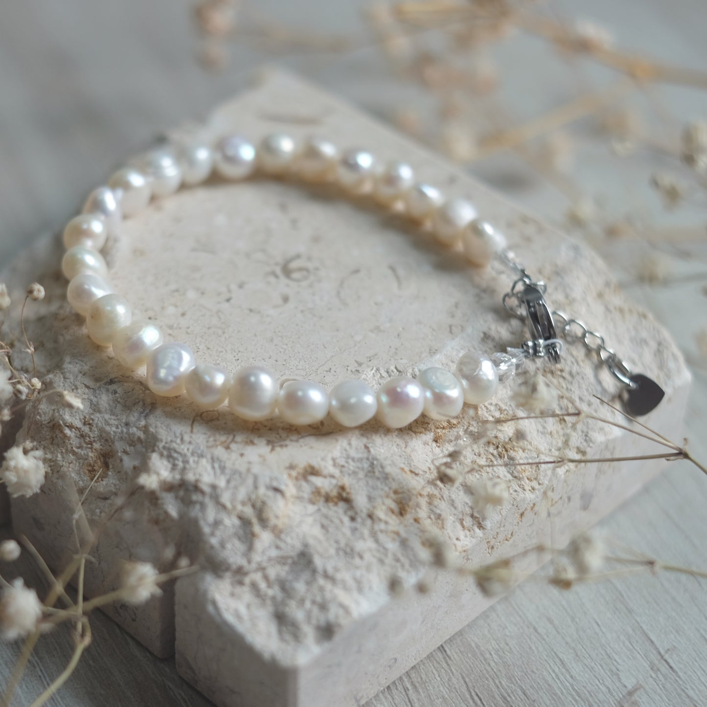 Stainless Steel Bracelet with Natural Pearls