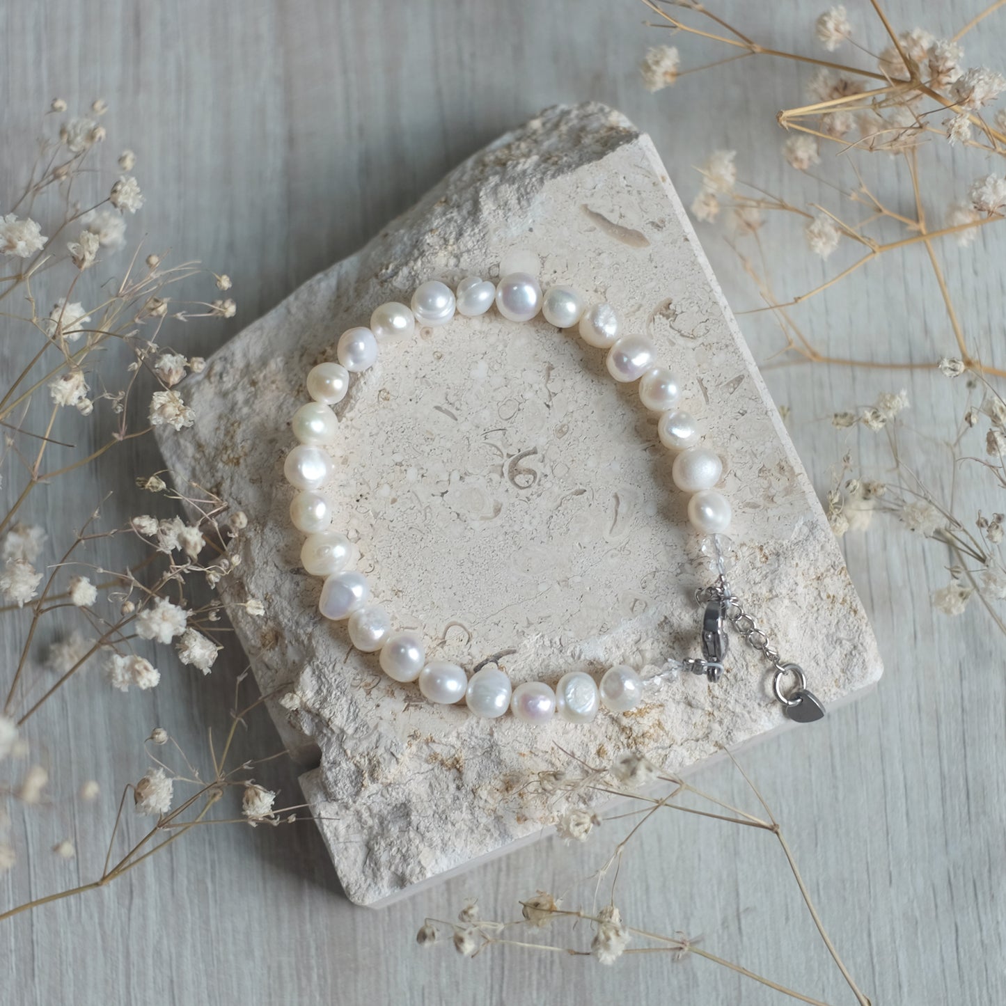 Stainless Steel Bracelet with Natural Pearls