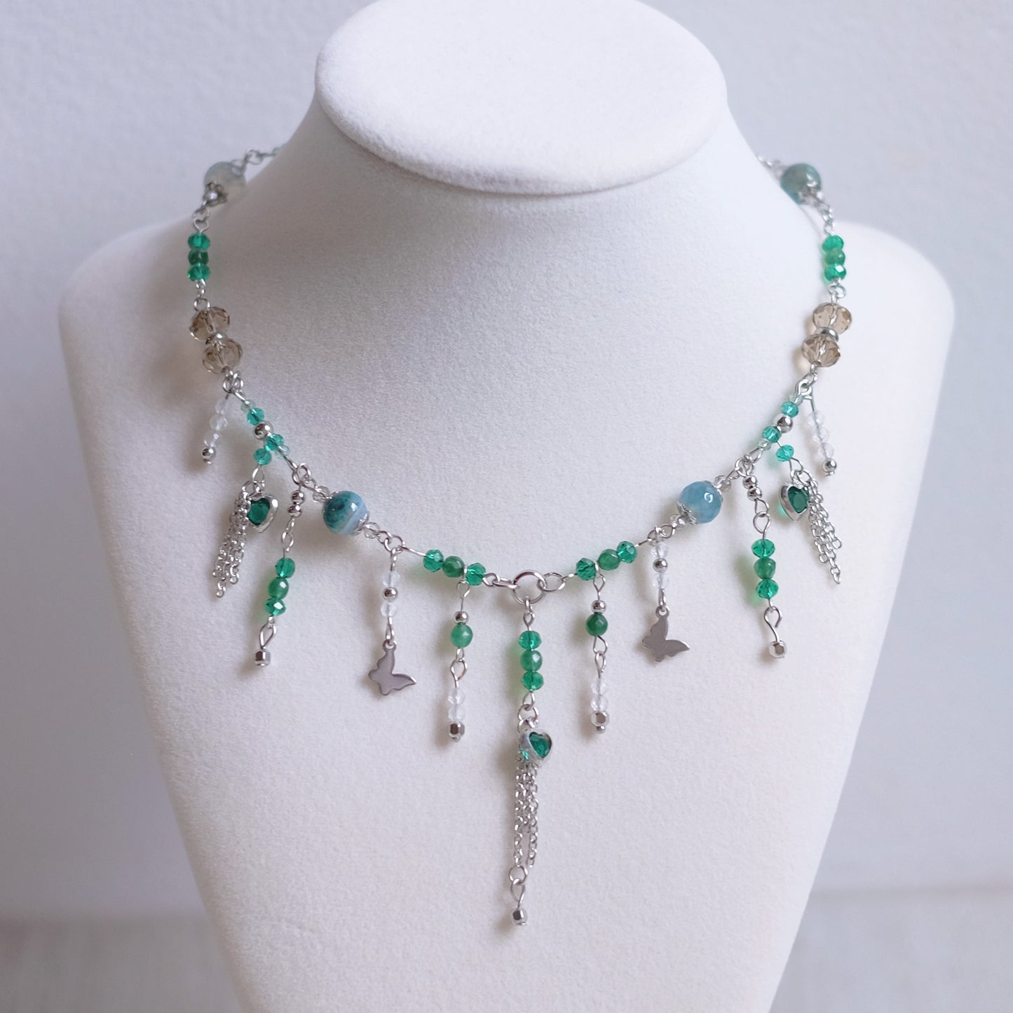 Turquoise & Green Droplets – Stainless Steel Necklace