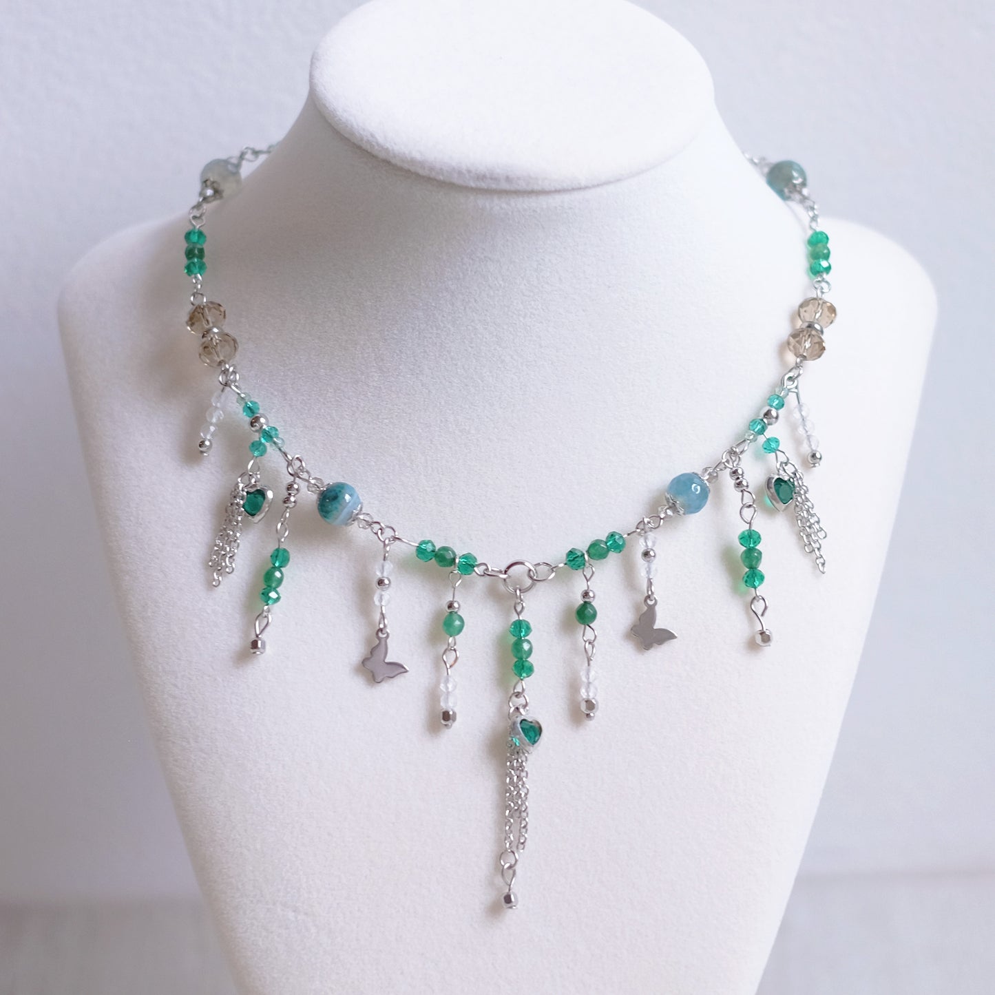 Turquoise & Green Droplets – Stainless Steel Necklace