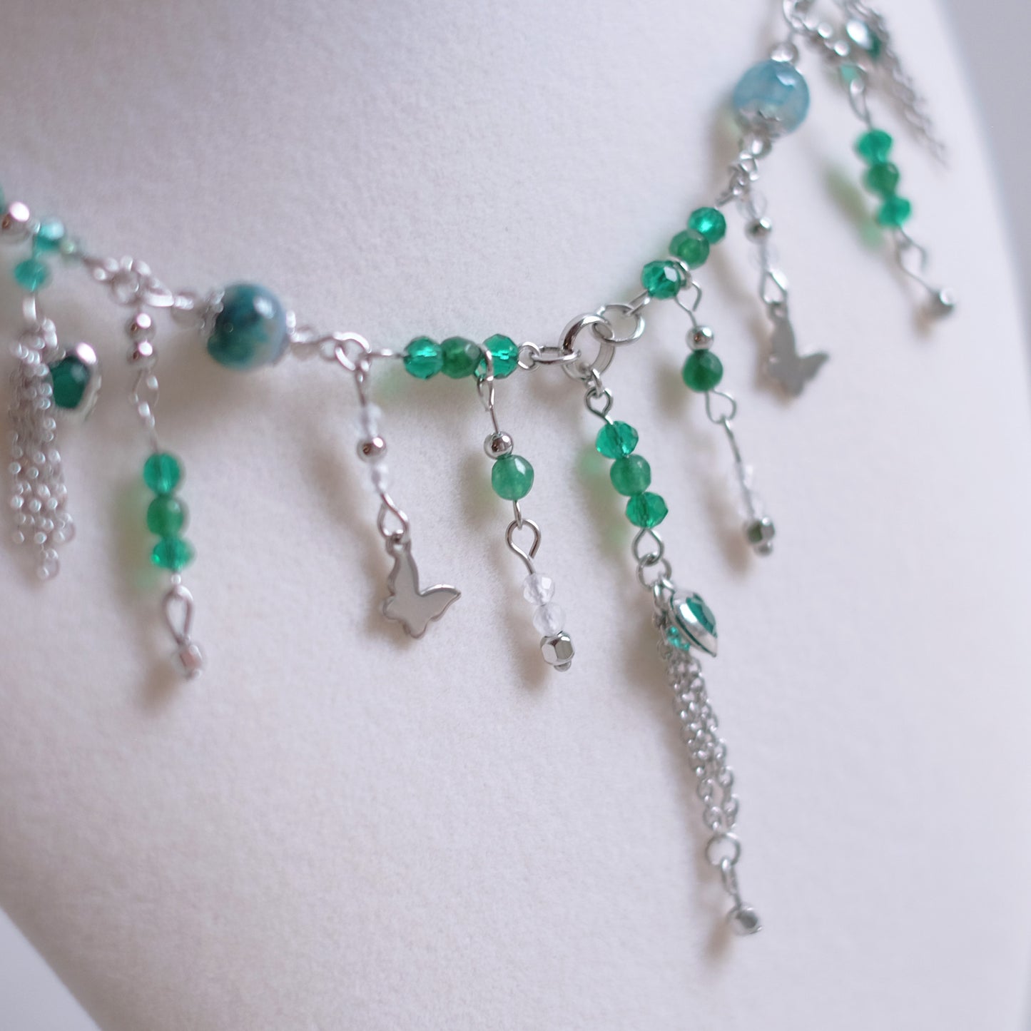 Turquoise & Green Droplets – Stainless Steel Necklace