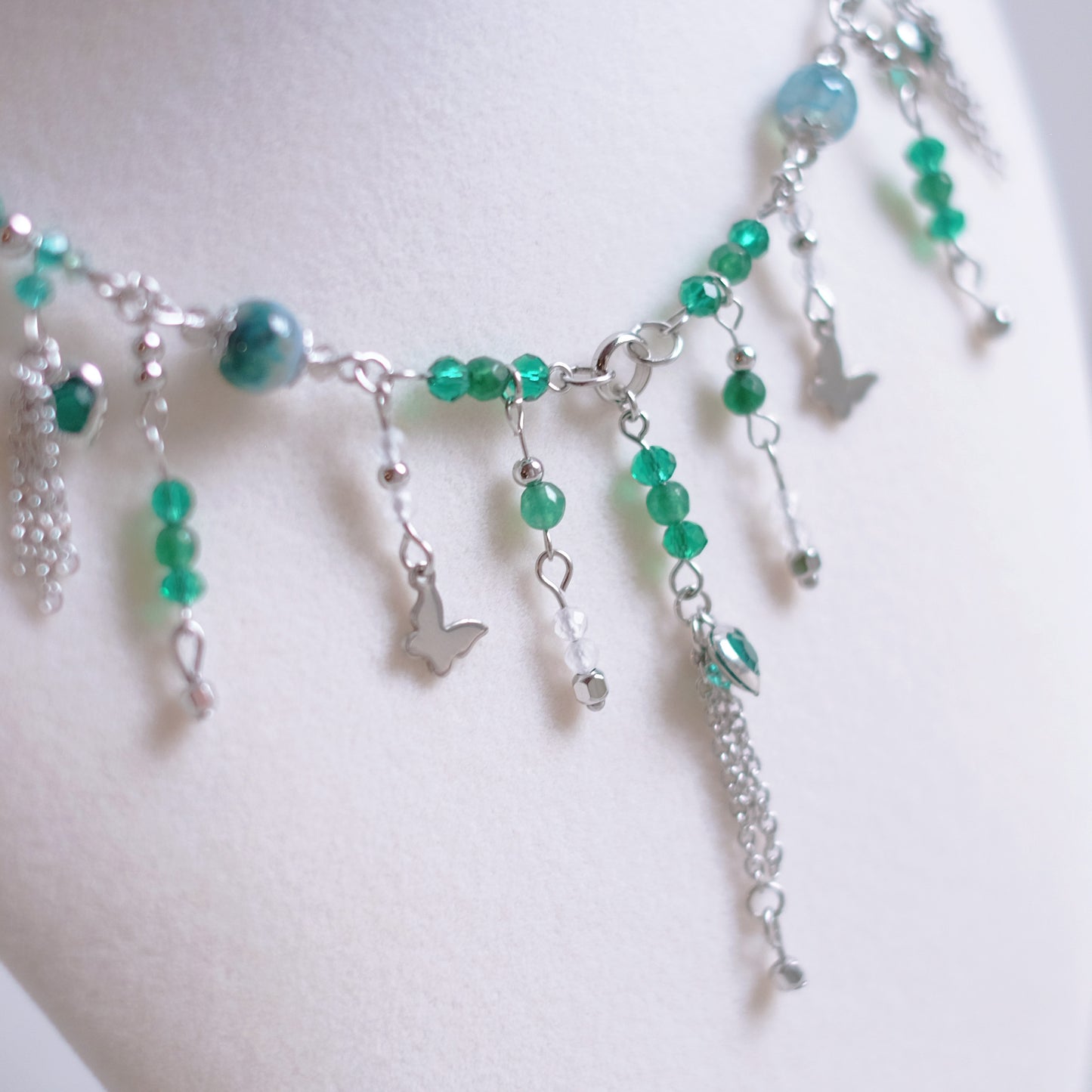 Turquoise & Green Droplets – Stainless Steel Necklace