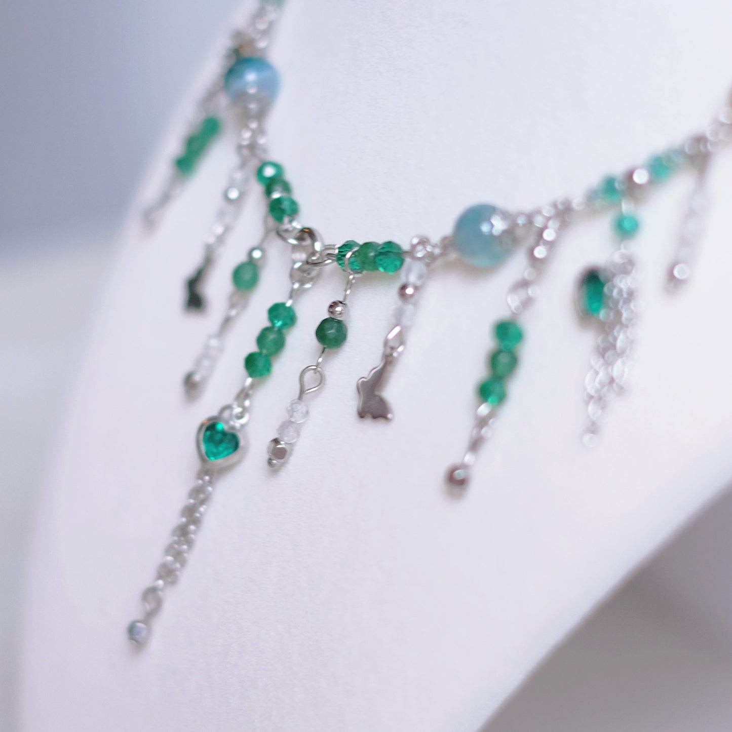 Turquoise & Green Droplets – Stainless Steel Necklace