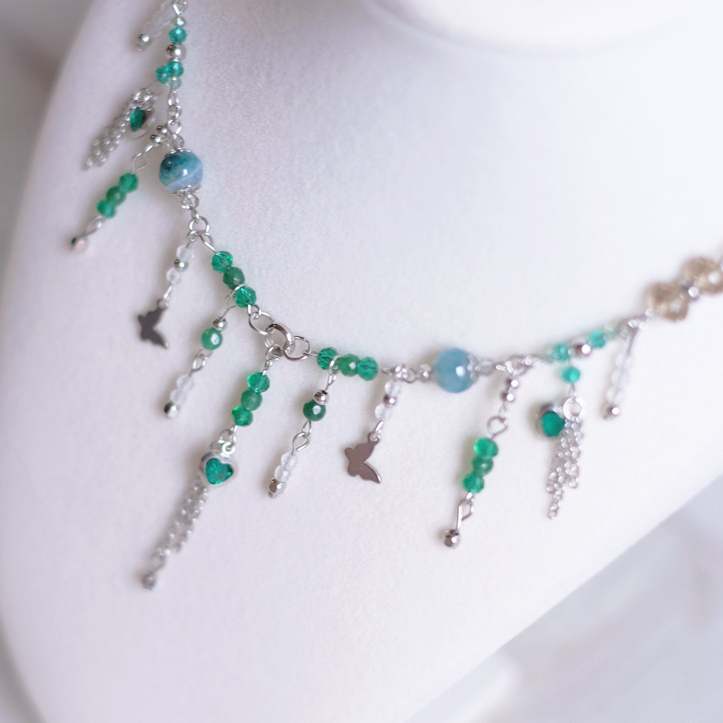 Turquoise & Green Droplets – Stainless Steel Necklace