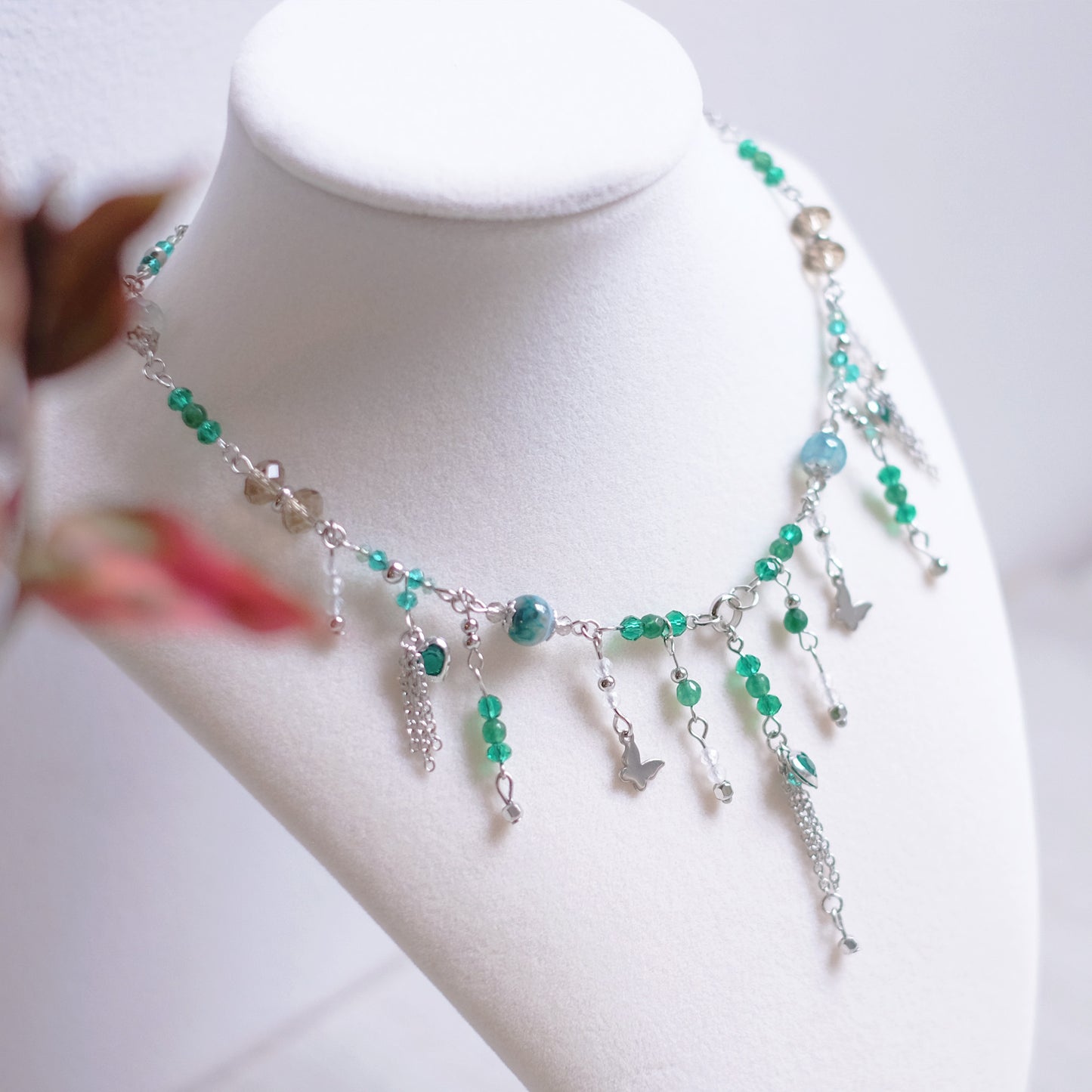 Turquoise & Green Droplets – Stainless Steel Necklace