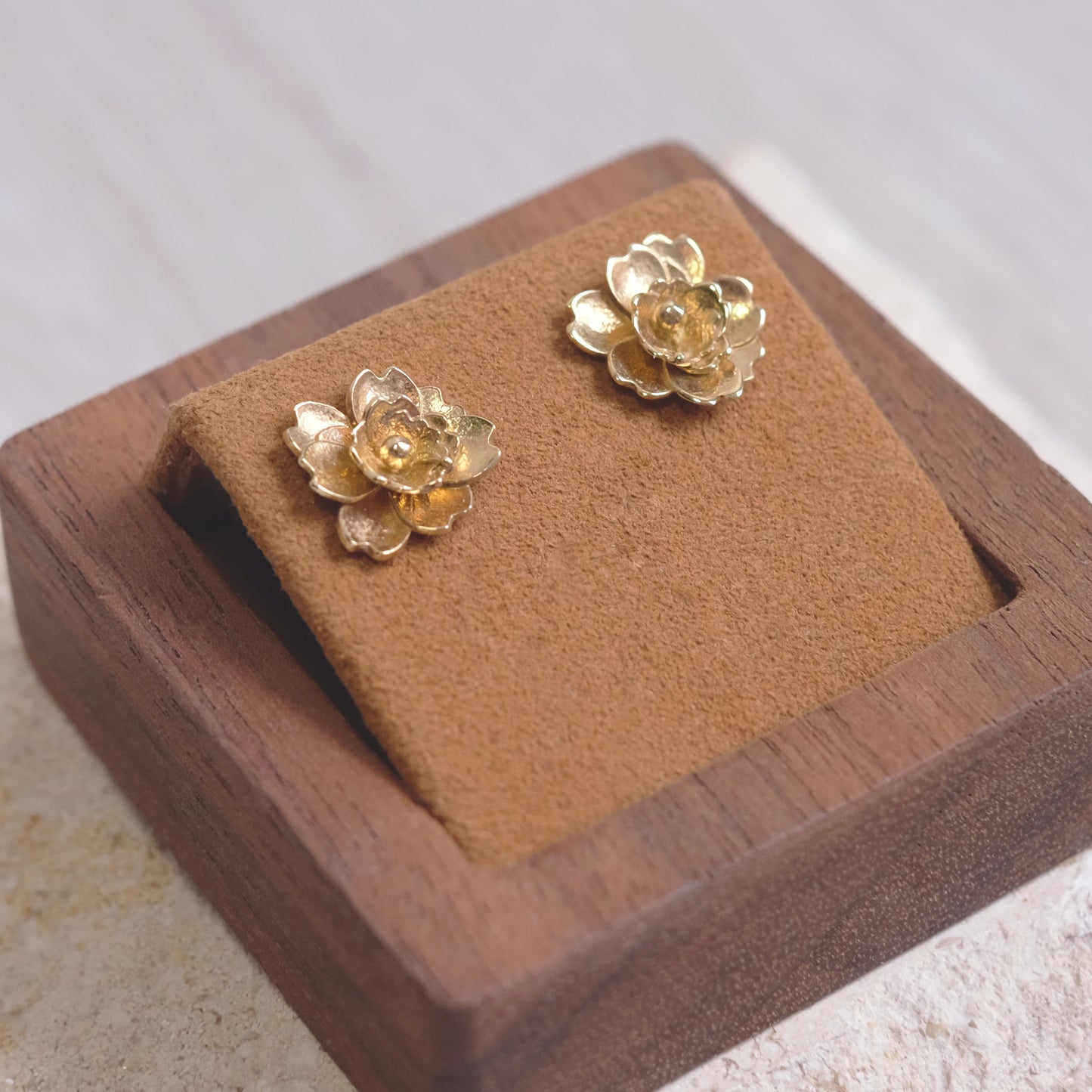 Fleur de prunier - Boucles d'oreilles en vermeil 14K