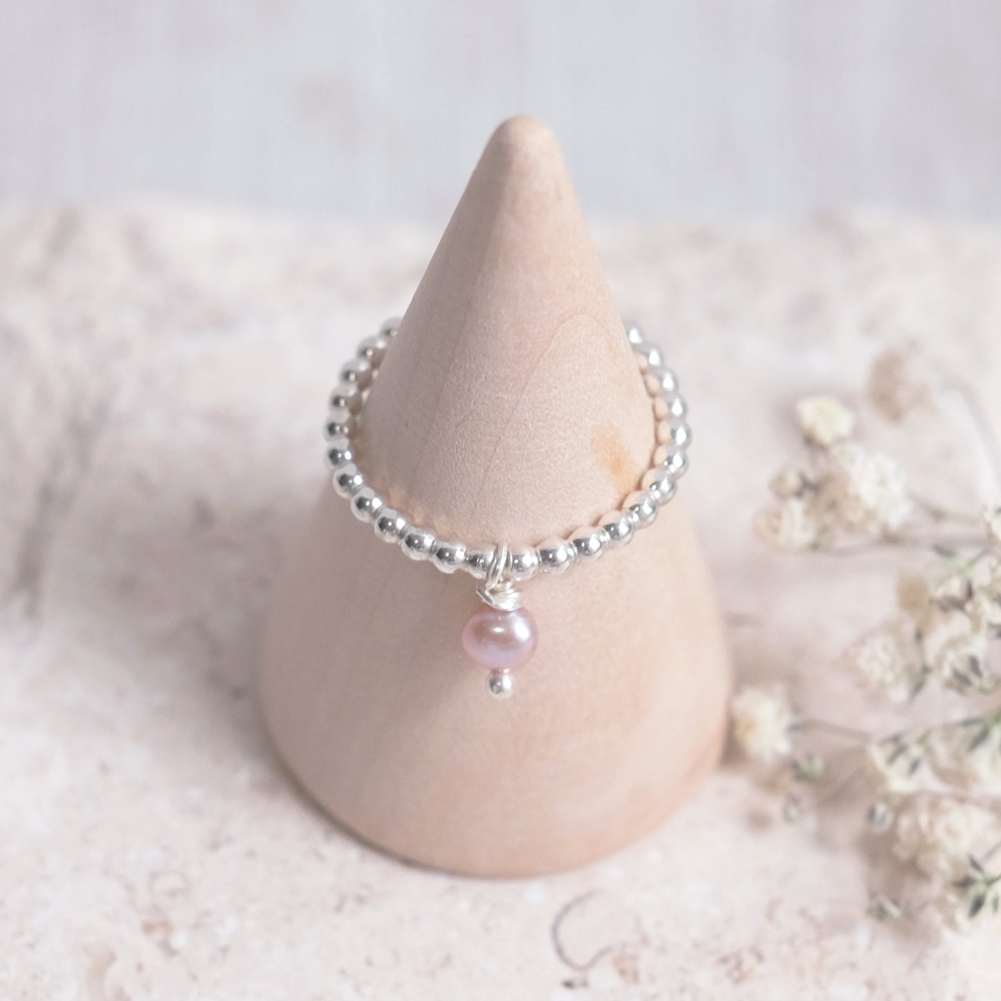 Pearled Sterling Silver Ring – Blush Pink