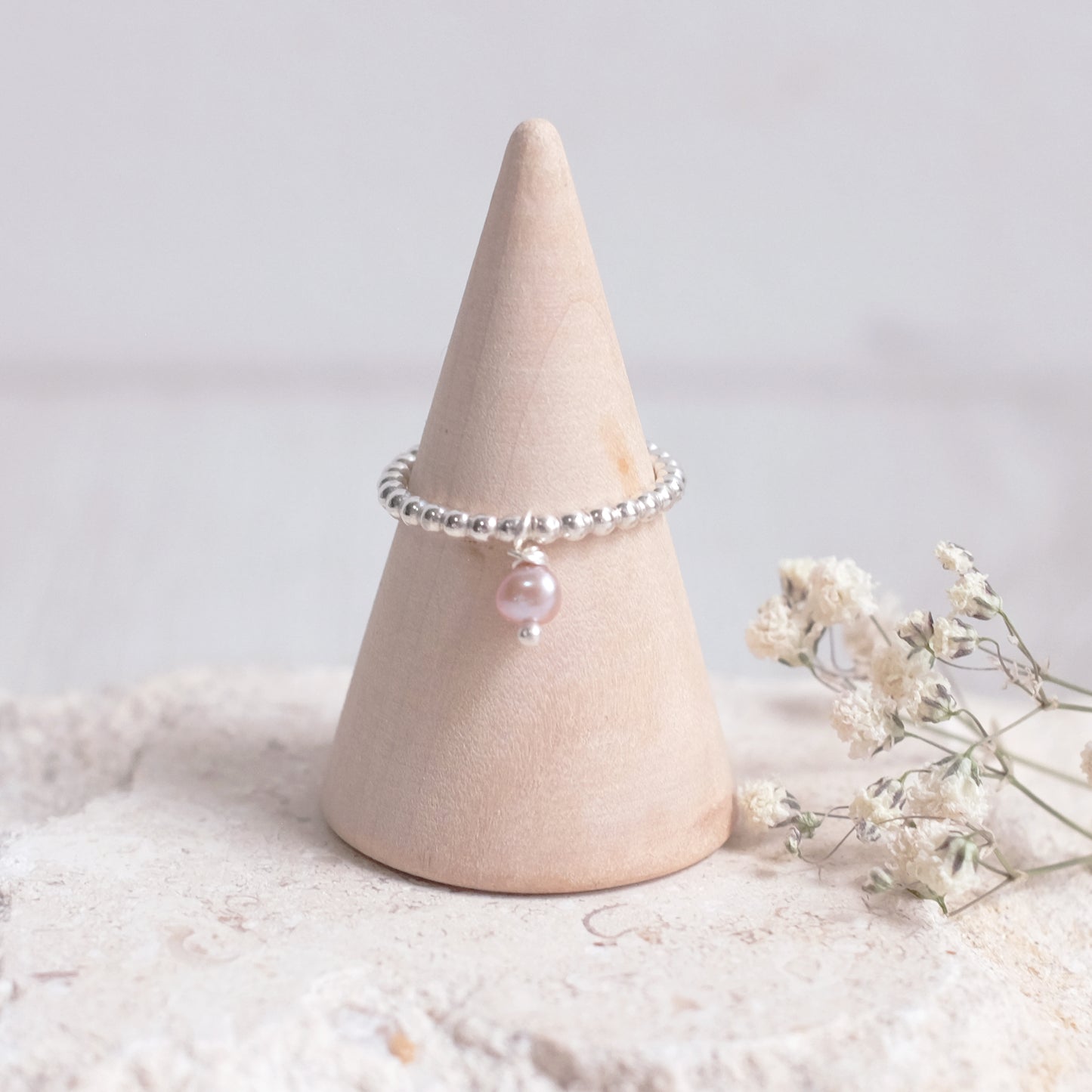Pearled Sterling Silver Ring – Blush Pink