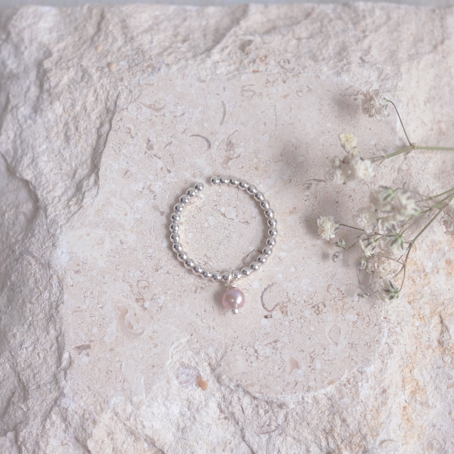 Pearled Sterling Silver Ring – Blush Pink