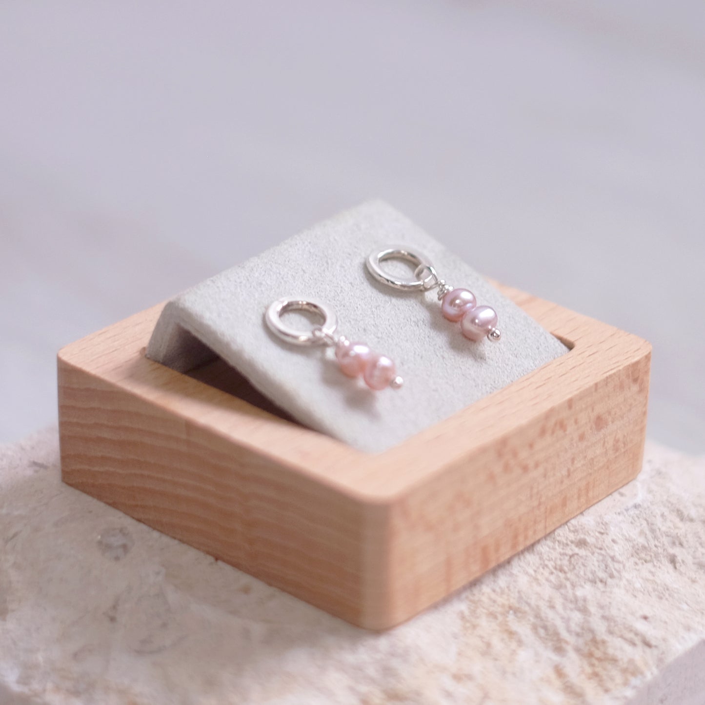 Small Blush Pink Pearl Hoops – Sterling Silver