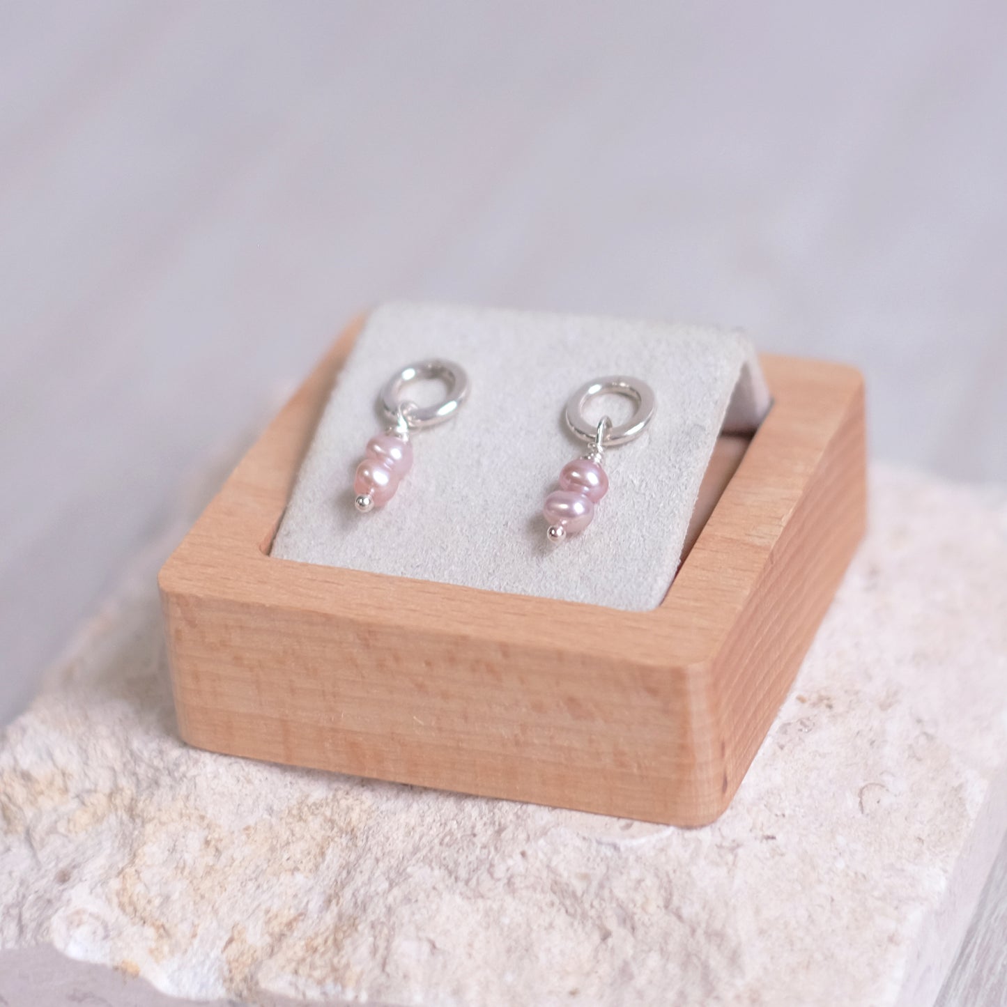 Small Blush Pink Pearl Hoops – Sterling Silver
