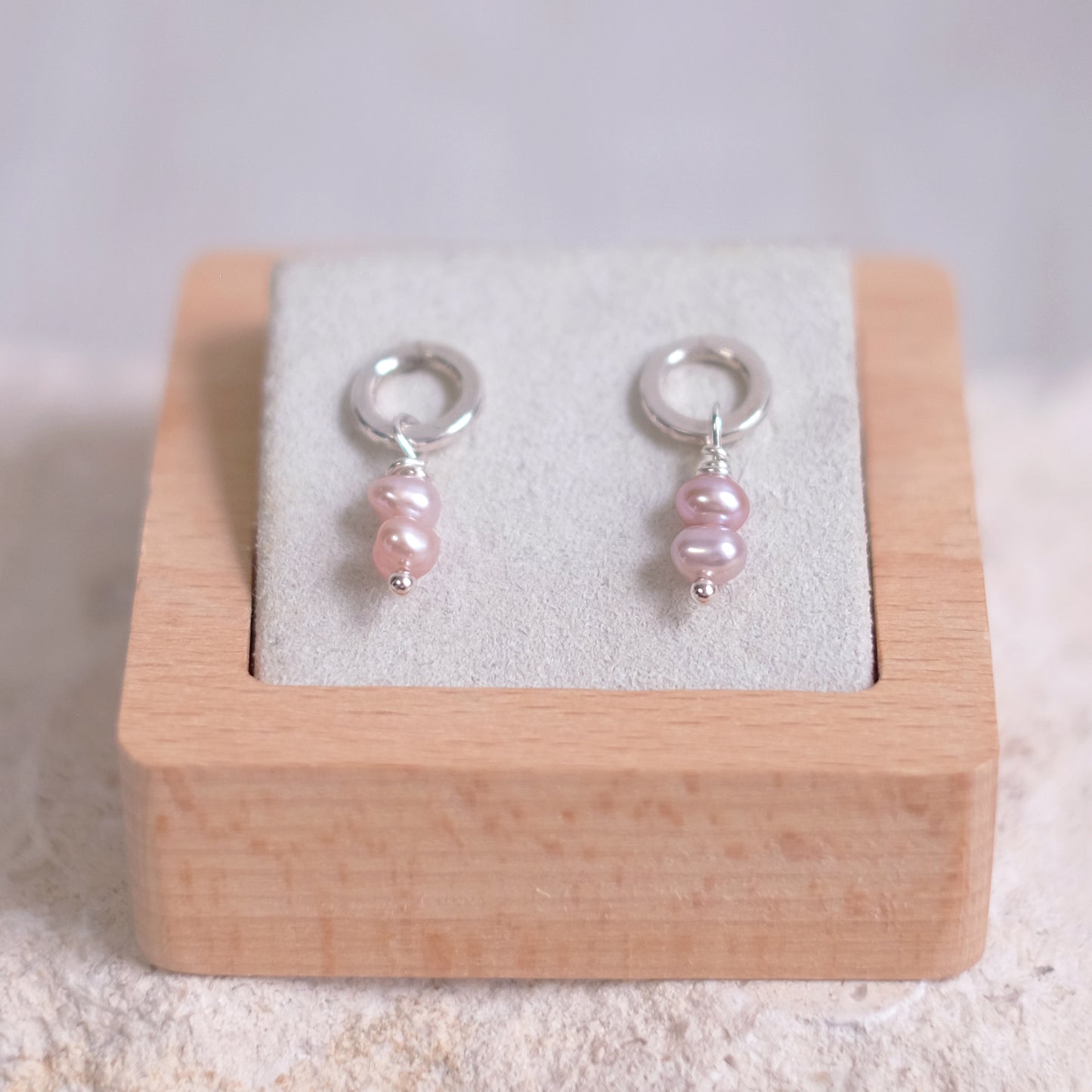 Small Blush Pink Pearl Hoops – Sterling Silver
