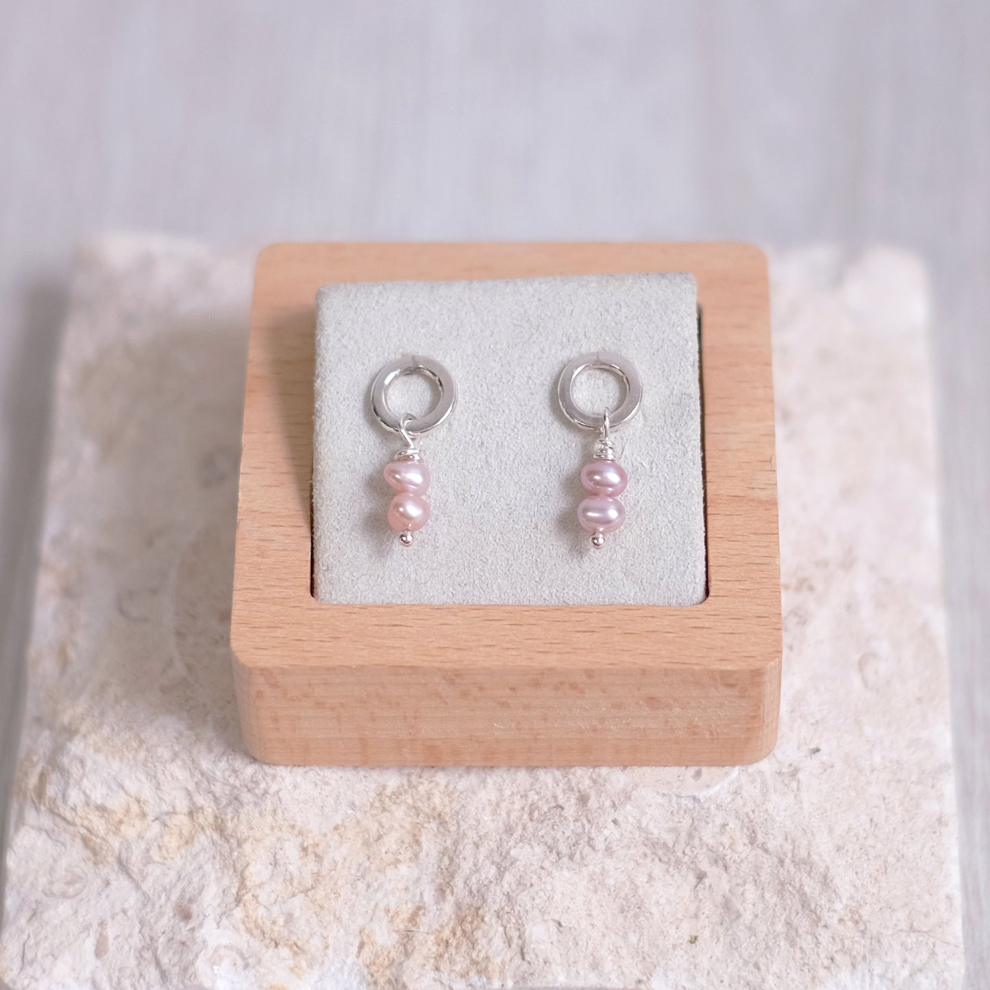 Small Blush Pink Pearl Hoops – Sterling Silver