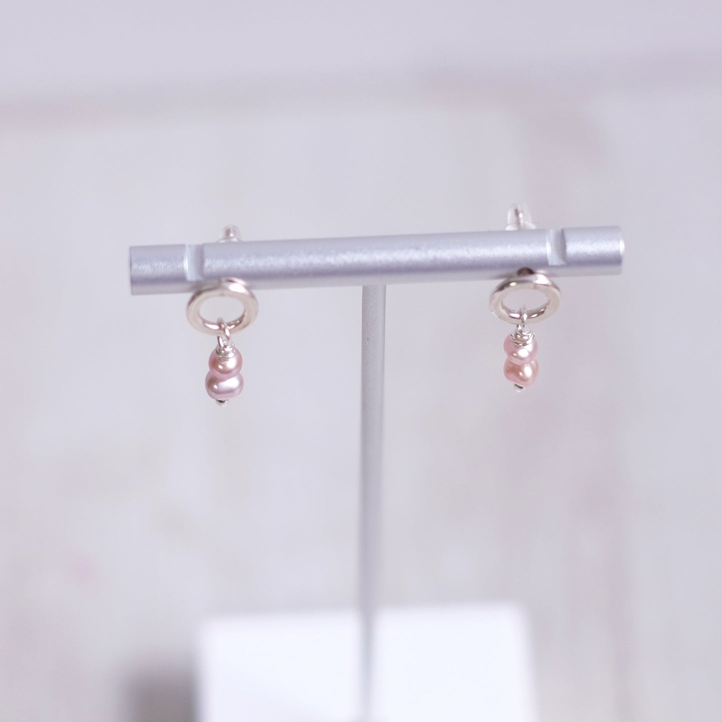 Small Blush Pink Pearl Hoops – Sterling Silver