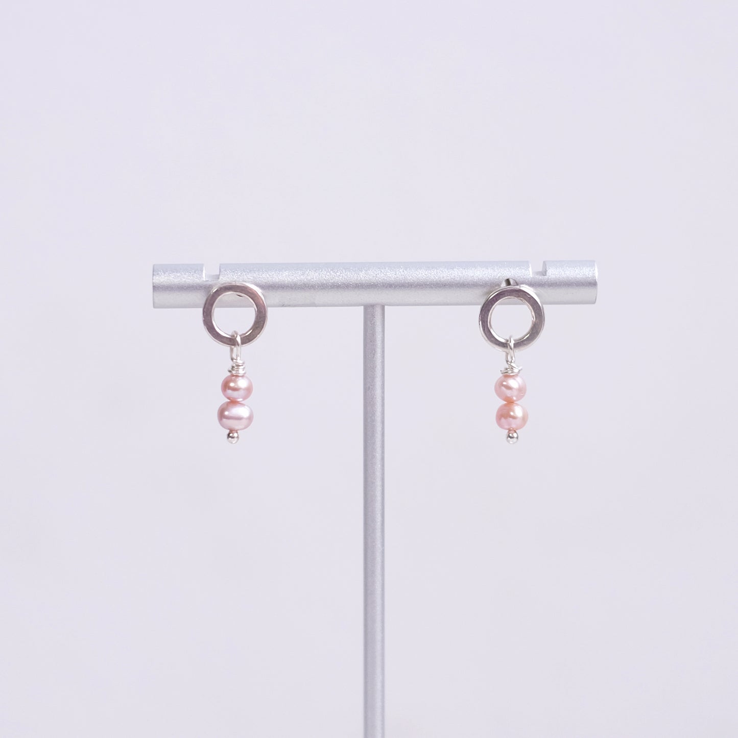 Small Blush Pink Pearl Hoops – Sterling Silver