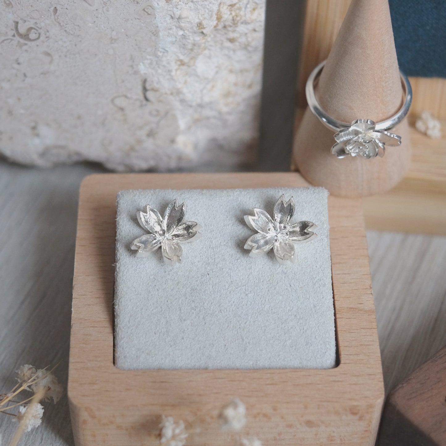 Sakura - Boucles d'oreilles en argent 925 plaquées rhodium