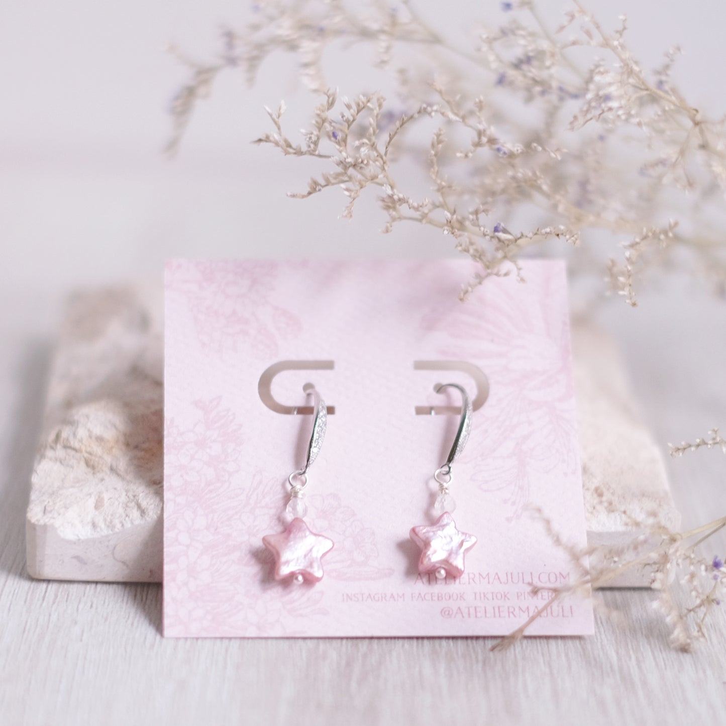 Pink Starry Pearl Earrings – Sterling Silver
