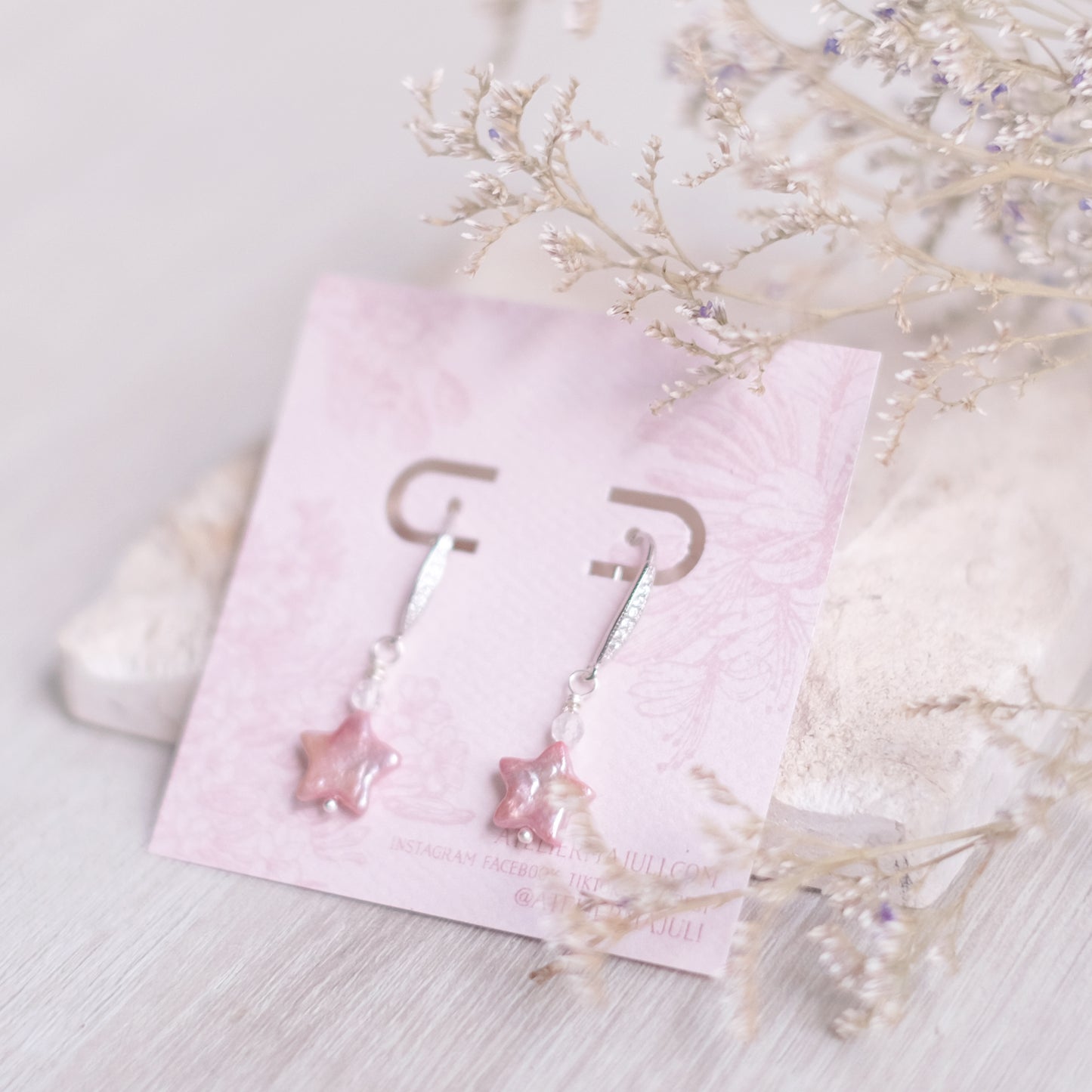 Pink Starry Pearl Earrings – Sterling Silver
