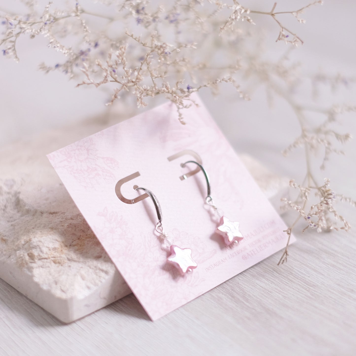 Pink Starry Pearl Earrings – Sterling Silver