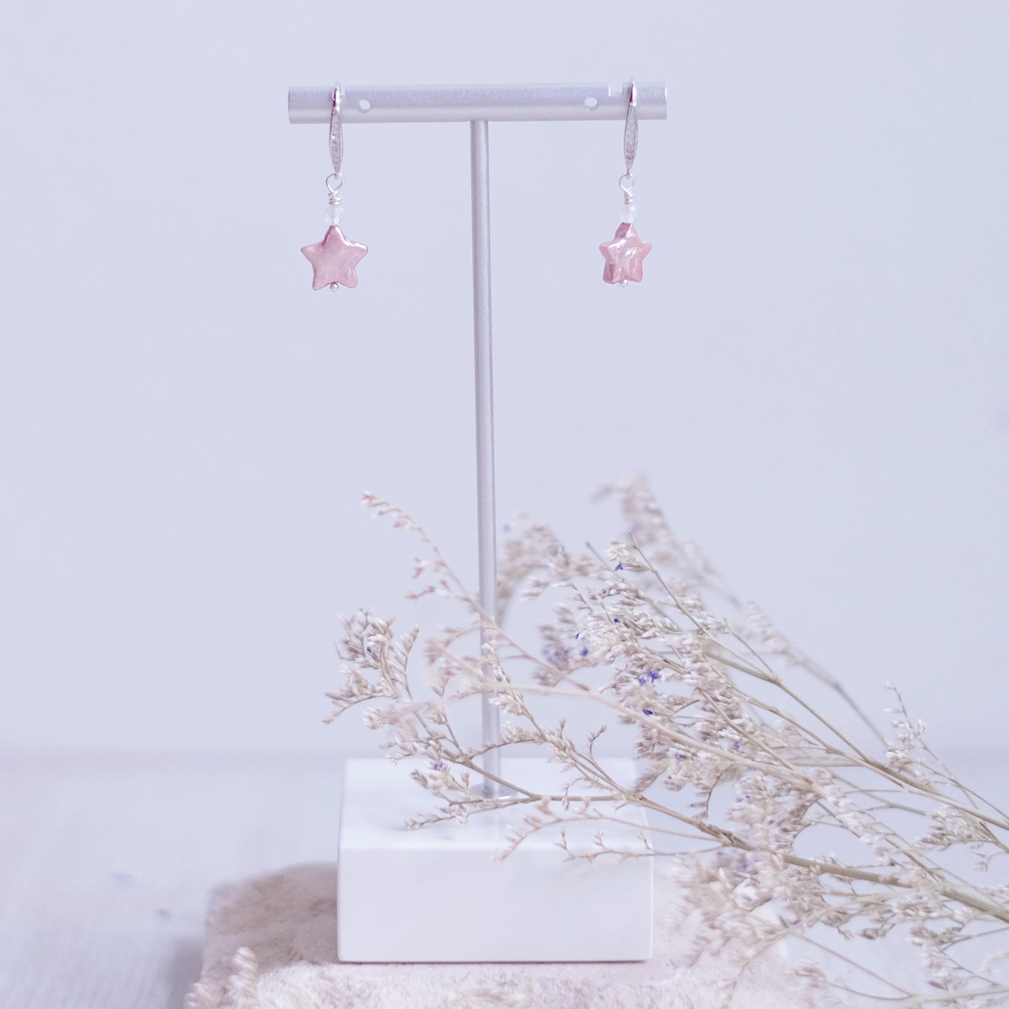 Pink Starry Pearl Earrings – Sterling Silver