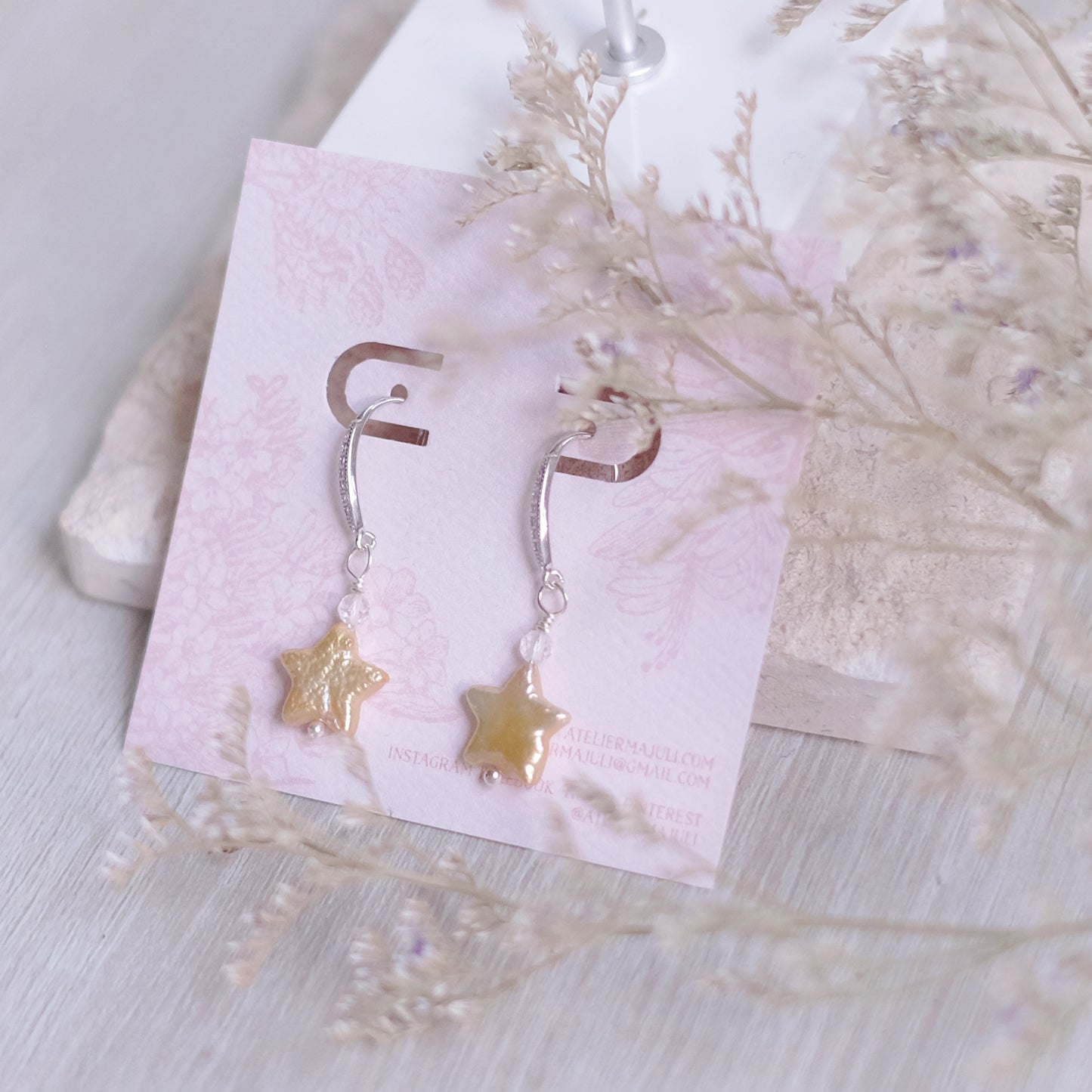 Yellow Starry Pearl Earrings – Sterling Silver