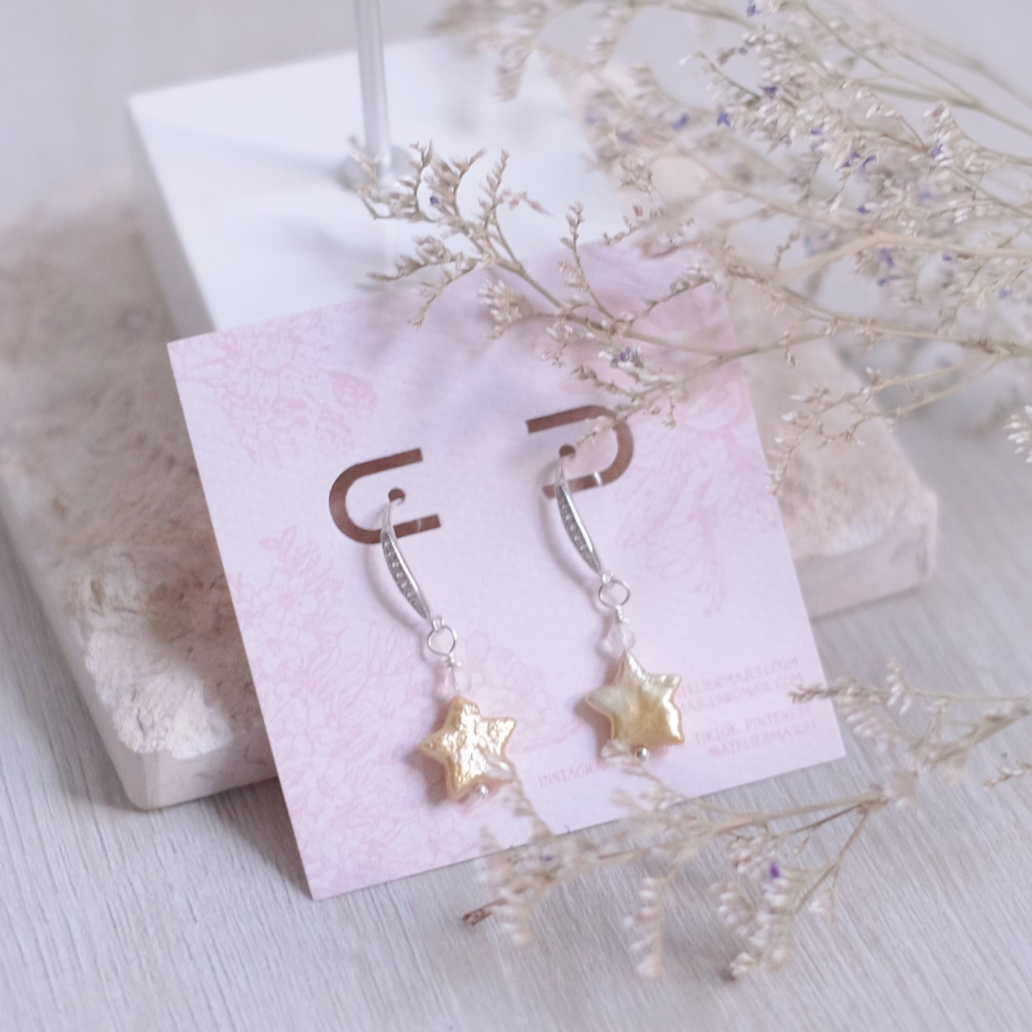 Yellow Starry Pearl Earrings – Sterling Silver