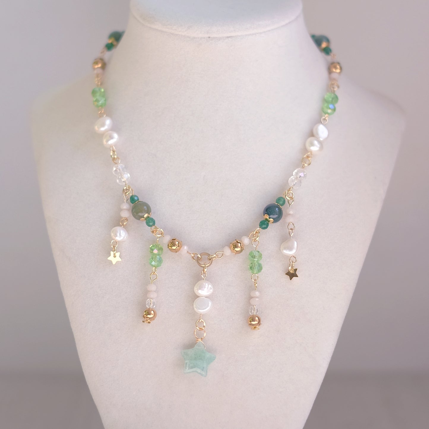 Green Aventurine Star Necklace Set – Stainless Steel