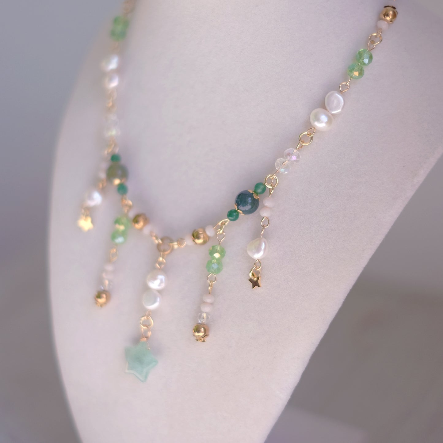 Green Aventurine Star Necklace Set – Stainless Steel