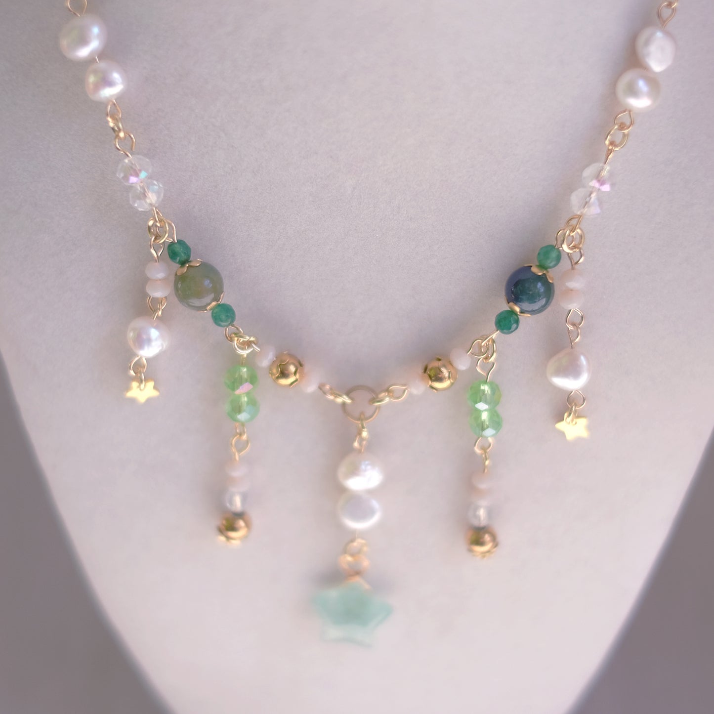 Green Aventurine Star Necklace Set – Stainless Steel