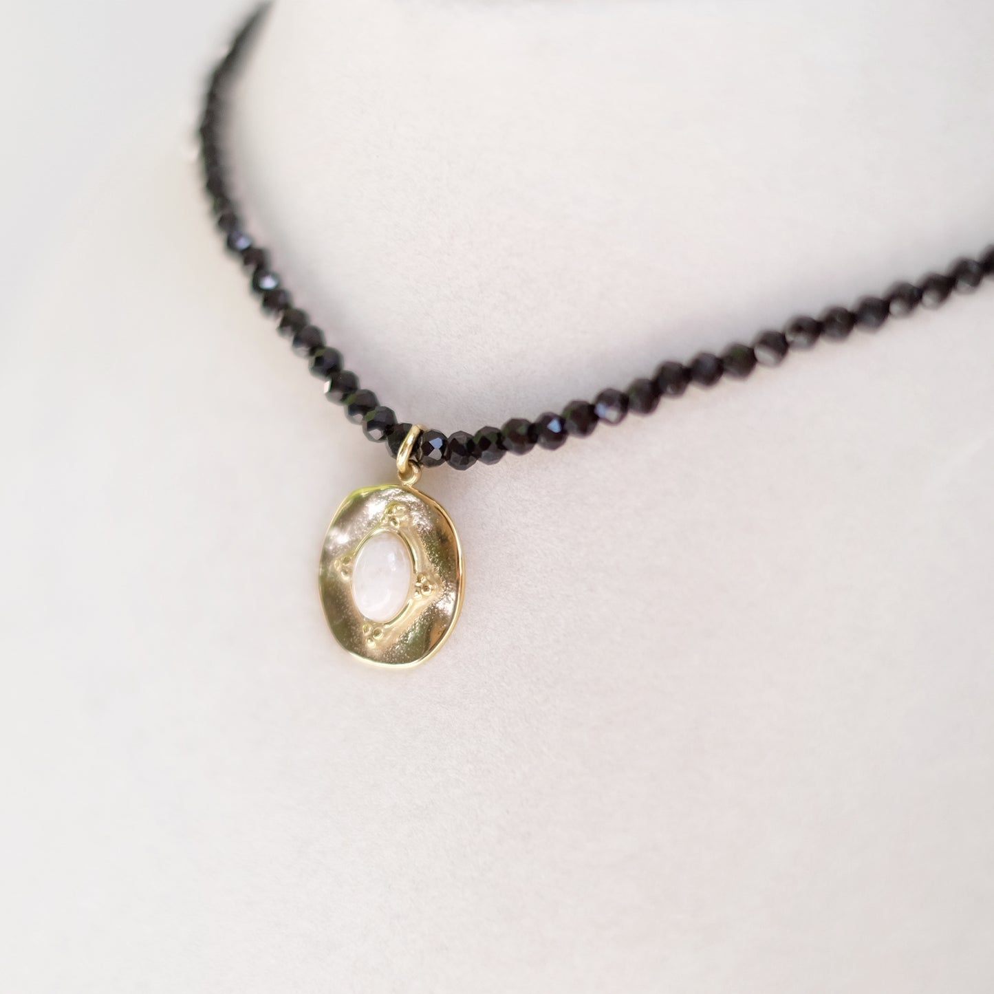 Black Bicone Choker with Gold Stainless Steel Pendant