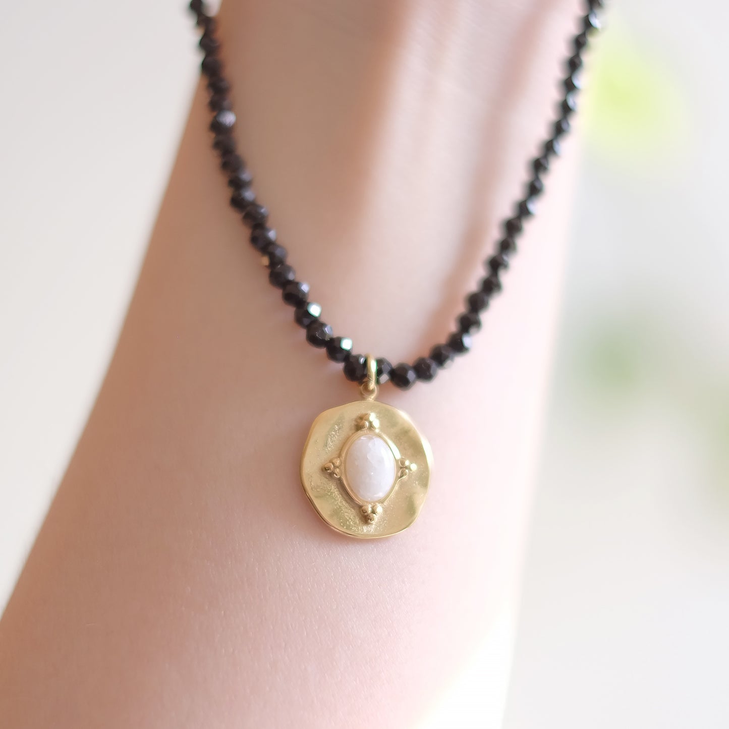 Black Bicone Choker with Gold Stainless Steel Pendant