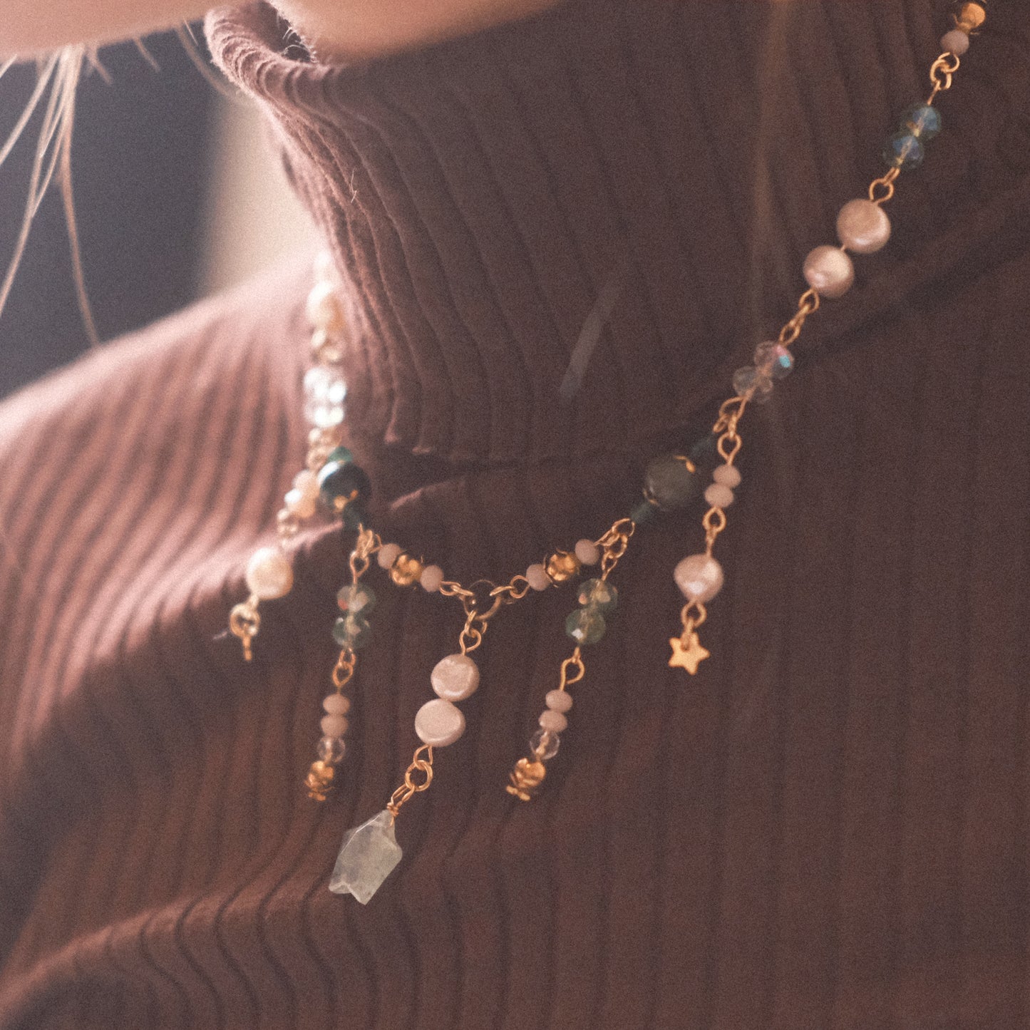 Green Aventurine Star Necklace Set – Stainless Steel