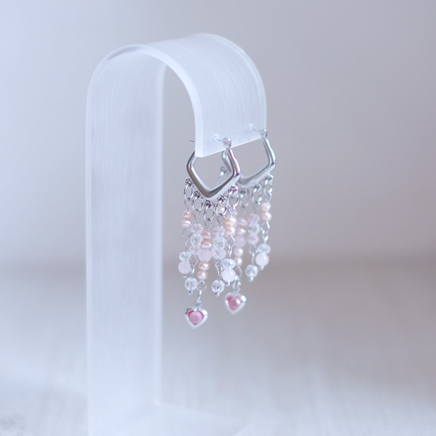 Chevron Heart Earrings – Silver Stainless Steel