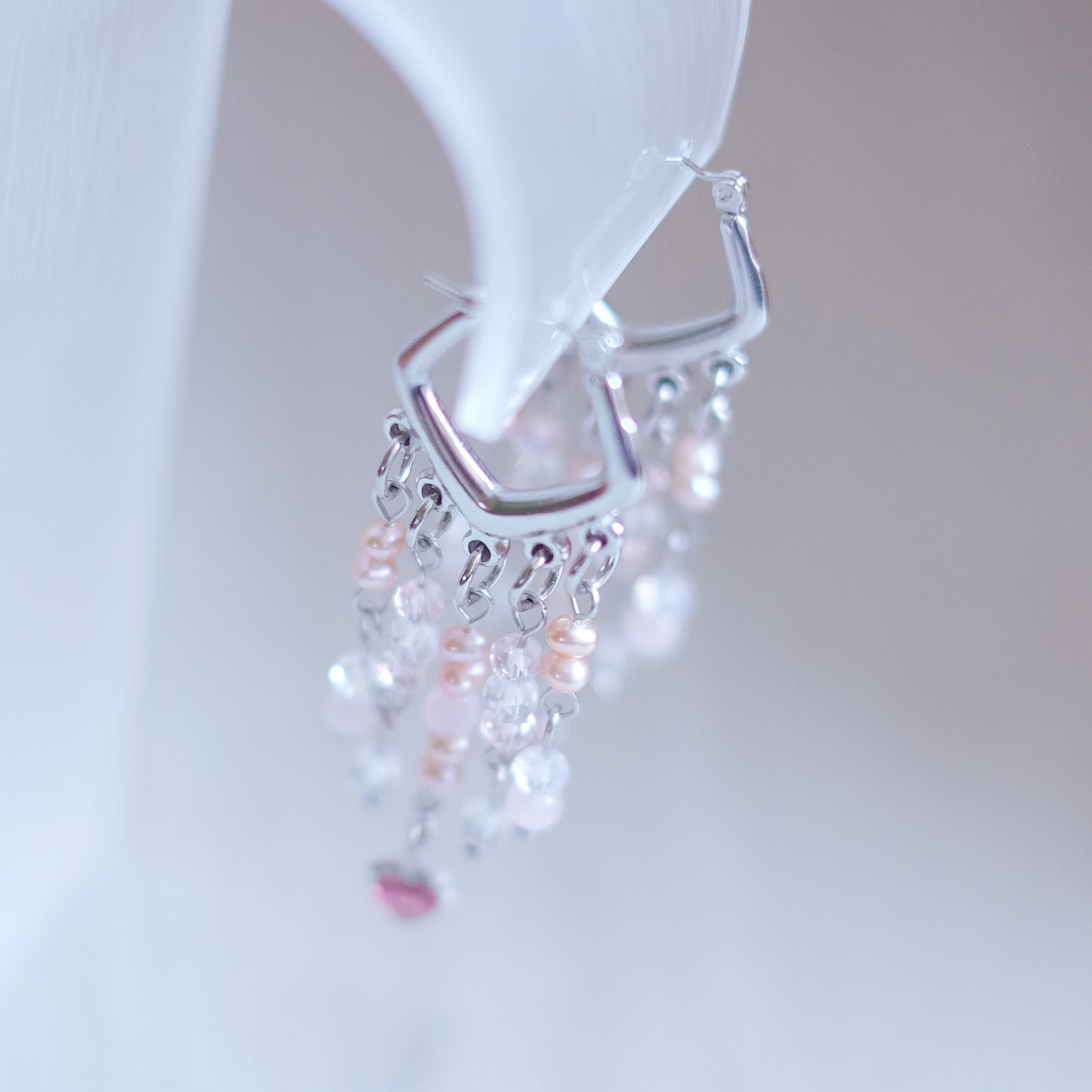 Chevron Heart Earrings – Silver Stainless Steel