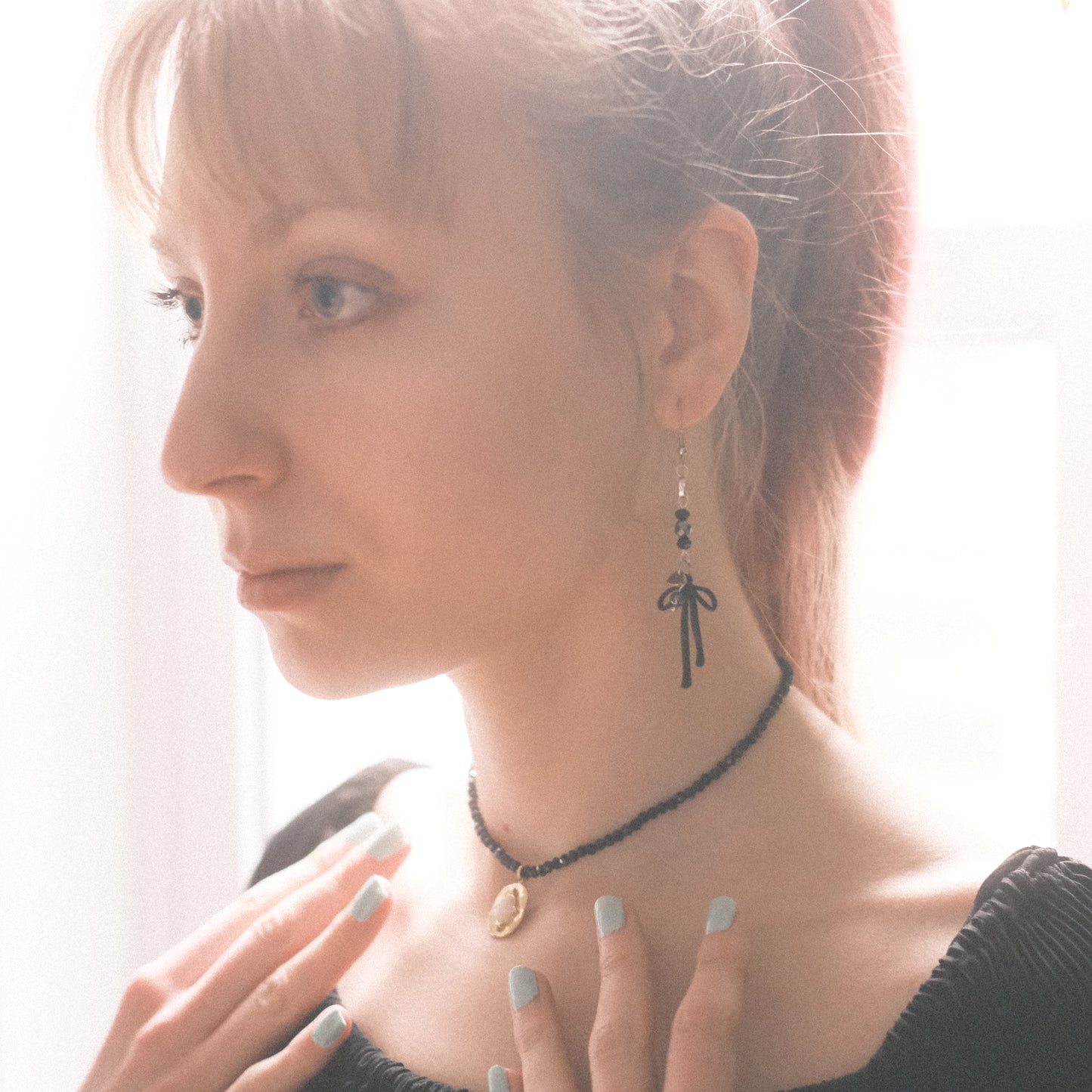 Black Bicone Choker with Gold Stainless Steel Pendant