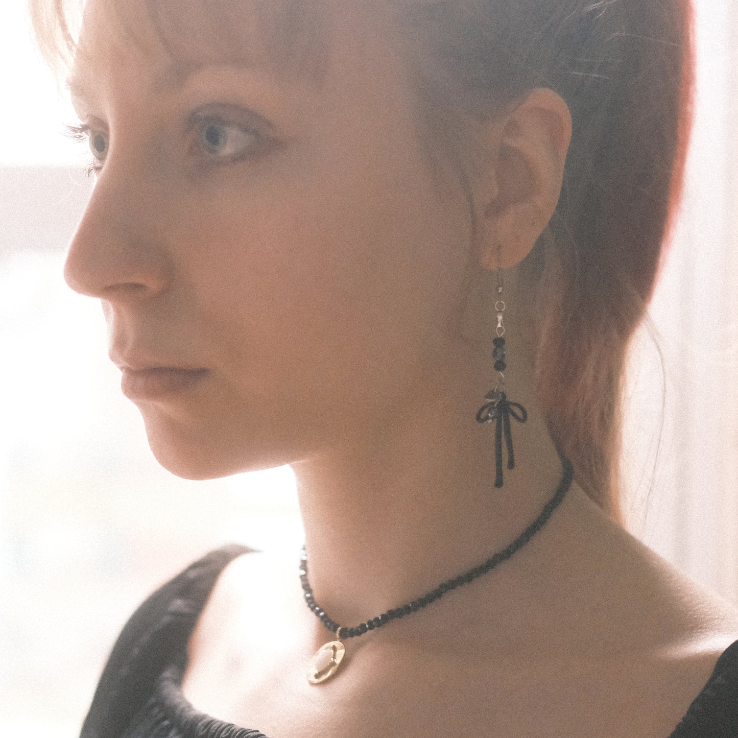 Black Bicone Choker with Gold Stainless Steel Pendant