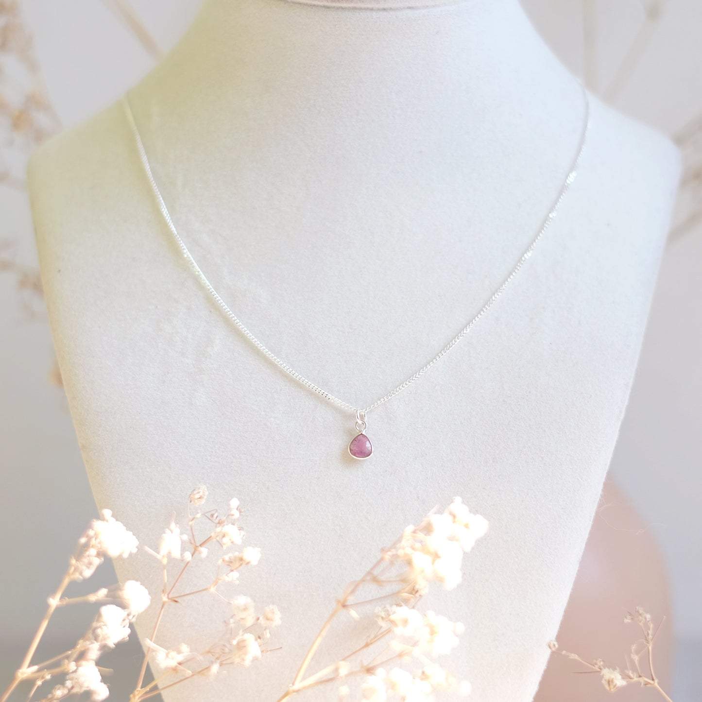 Sterling Silver Necklace with Set Tourmaline