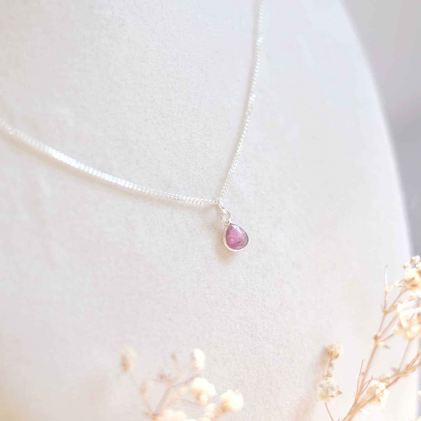 Sterling Silver Necklace with Set Tourmaline