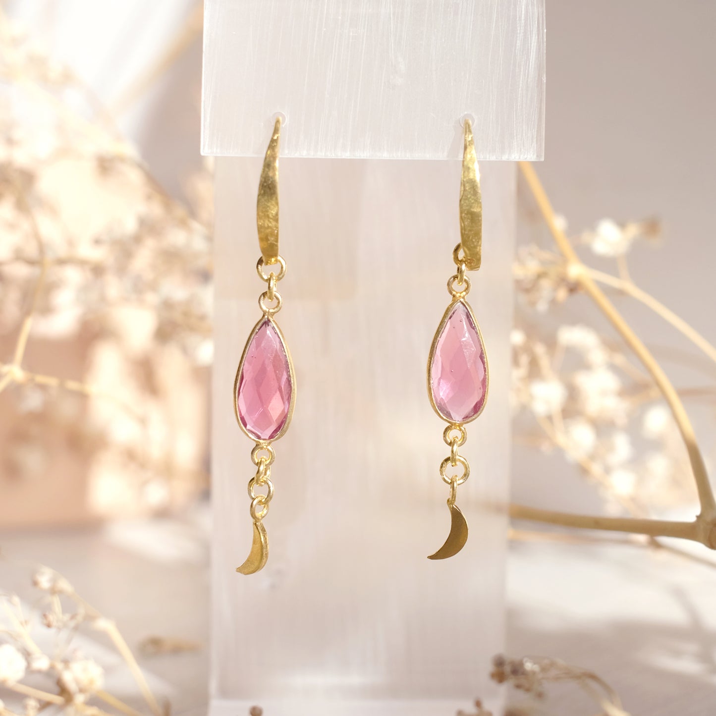Boucles d'oreilles Lune doré rose en vermeil 24K