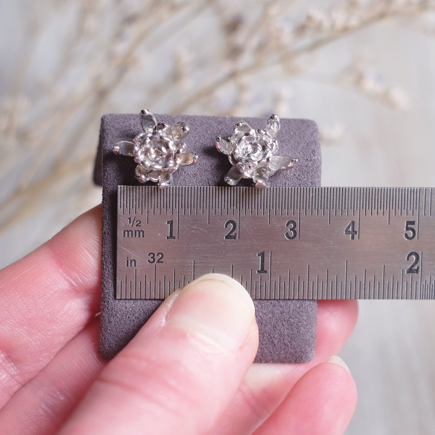 Chrysanthèmes - Boucles d'oreilles en argent 925 plaquées rhodium