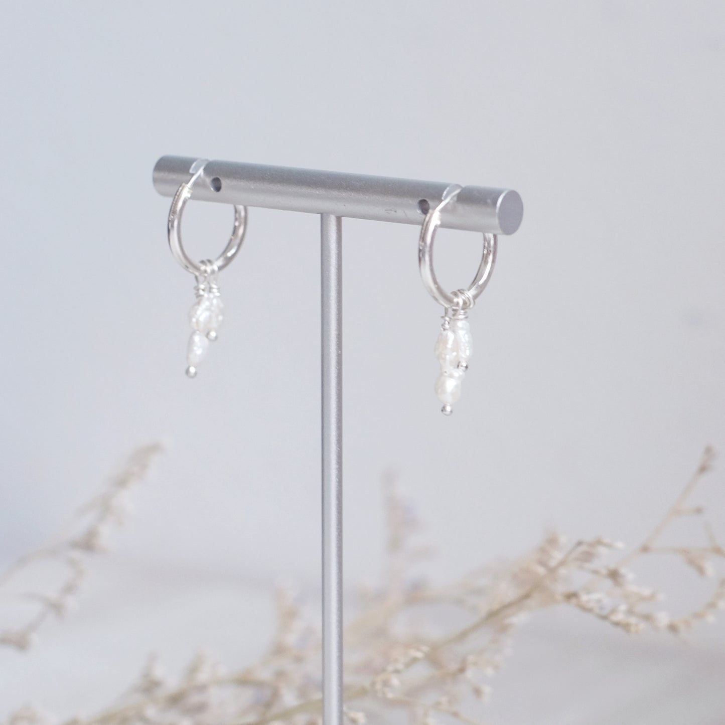 Mini Hoop Earrings with Freshwater Pearls