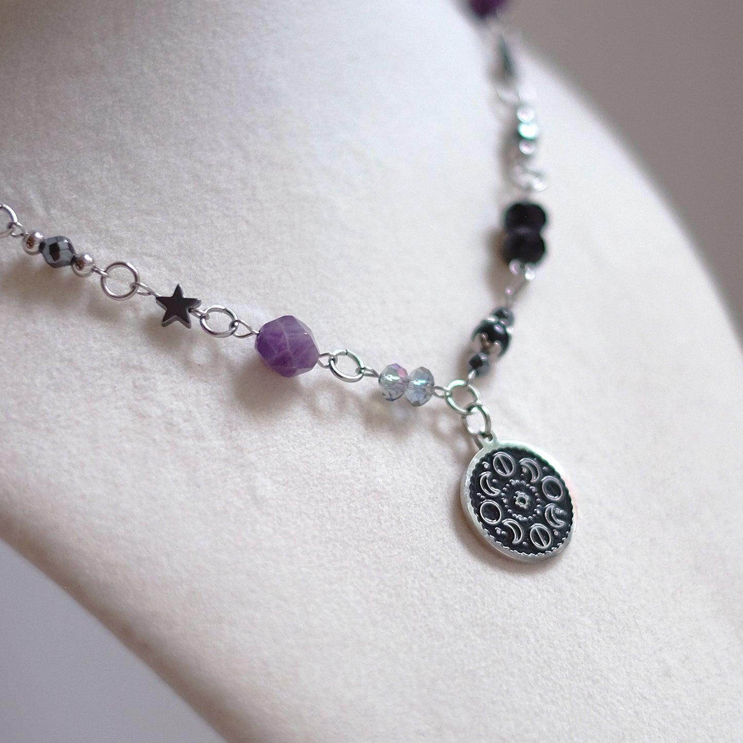 Collier Phases de la Lune en acier inoxydable argenté