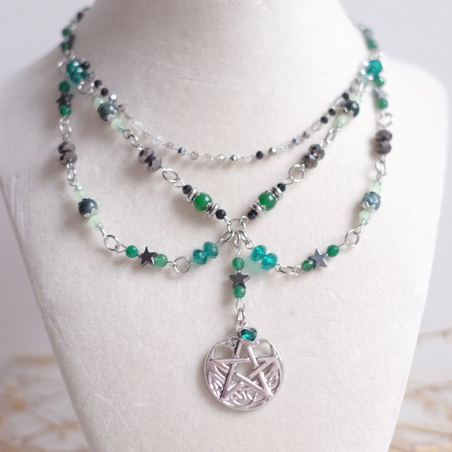 Pentagram Jewelry Set – Silver & Aqua