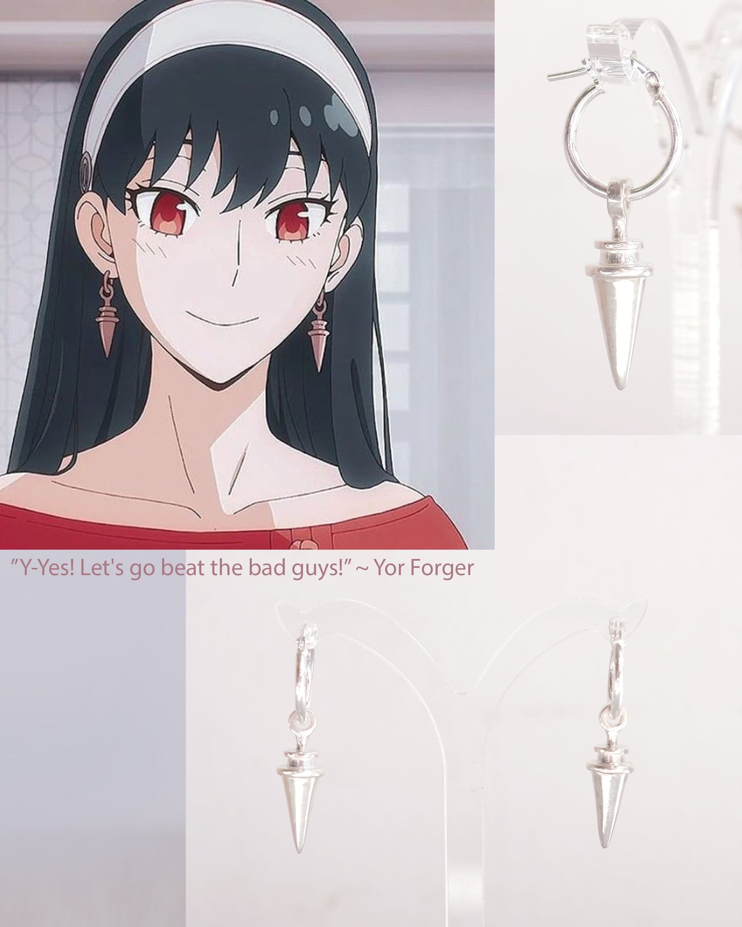 Boucles d’oreilles Yor (inspirées de Spy x Family) – Argent sterling