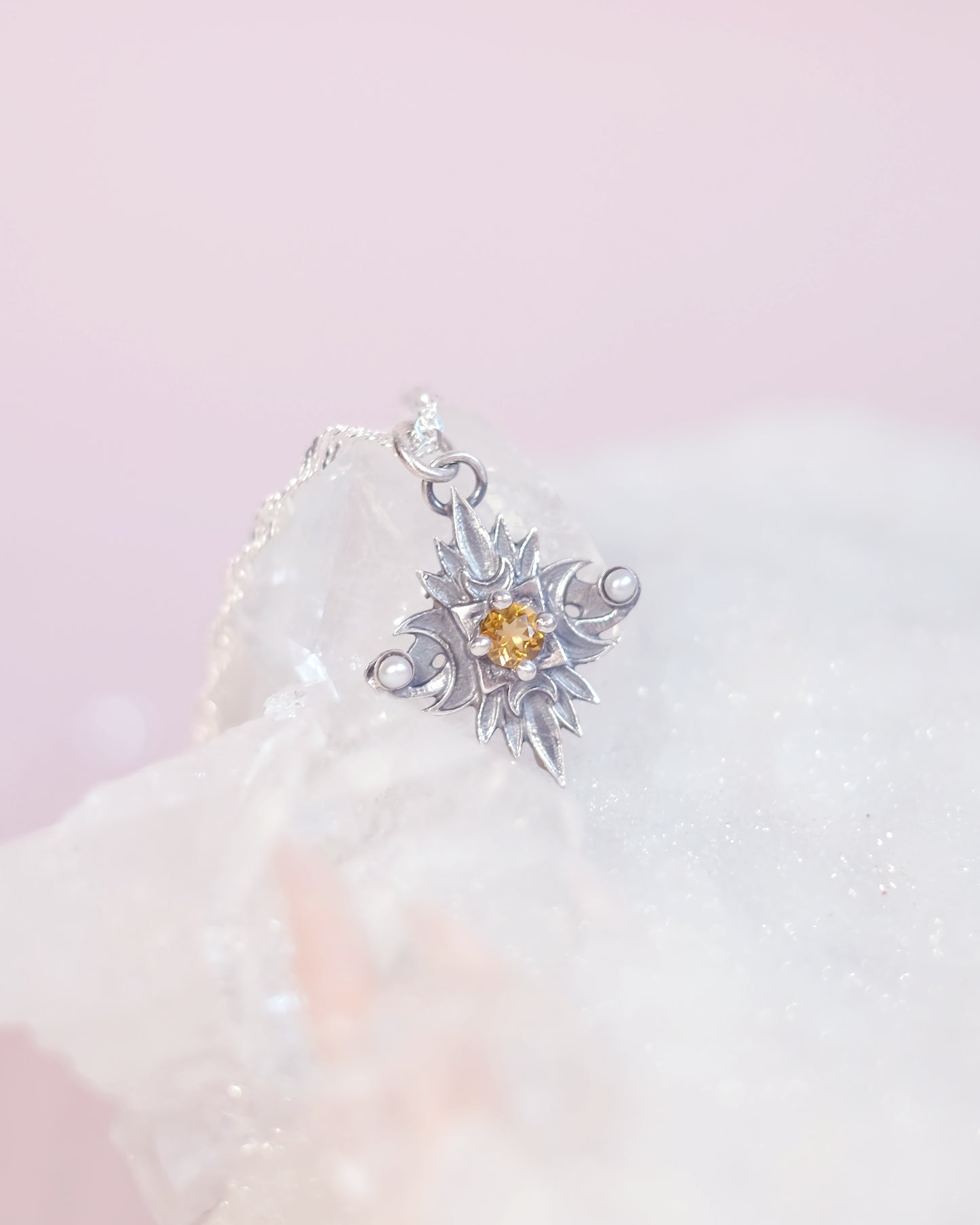 Sterling Silver Starbound Necklace Golden Yellow version with sapphire & pearls