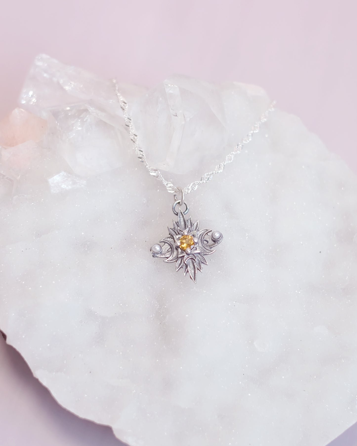 Sterling Silver Starbound Necklace Golden Yellow version with sapphire & pearls