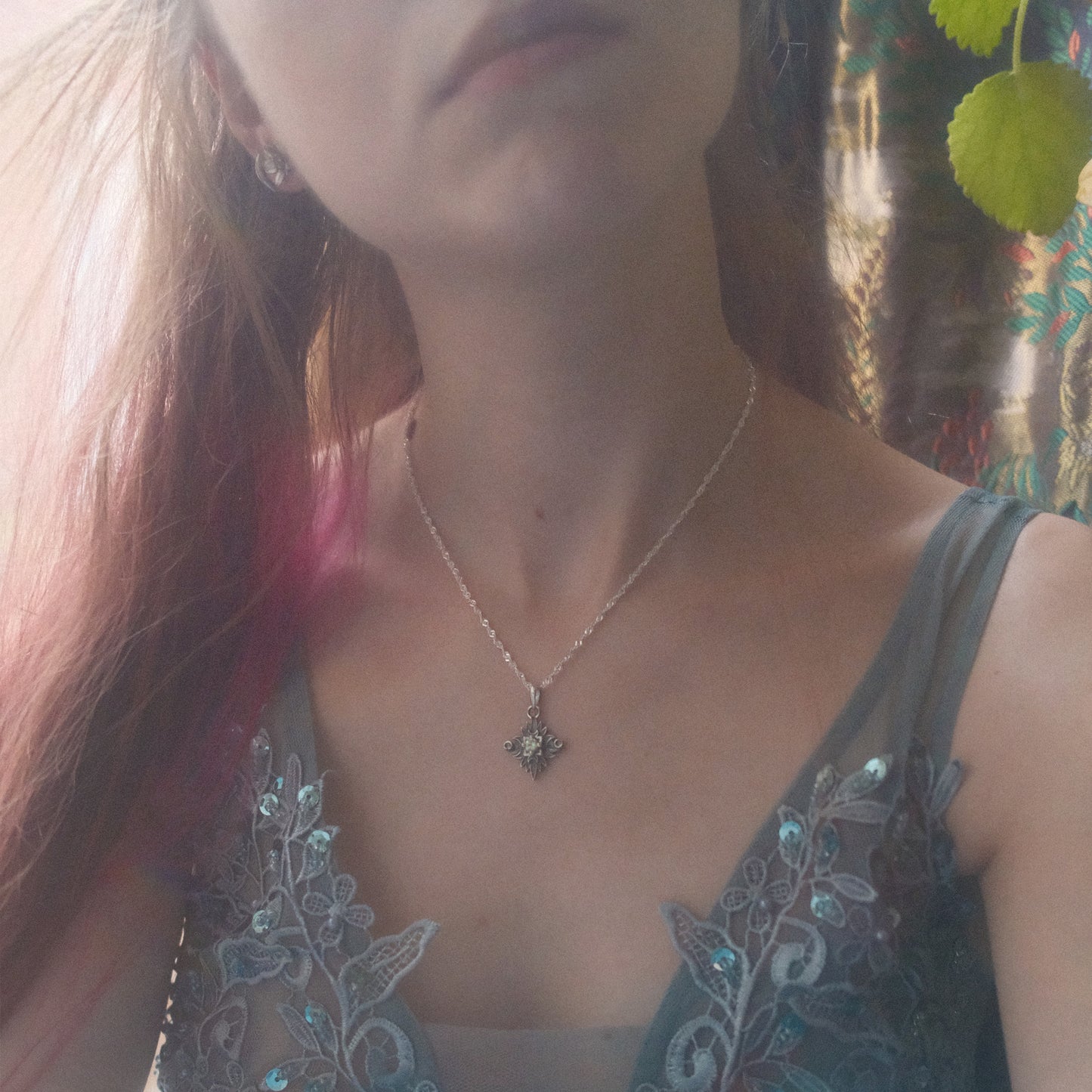 Sterling Silver Starbound Necklace Green version with sapphire